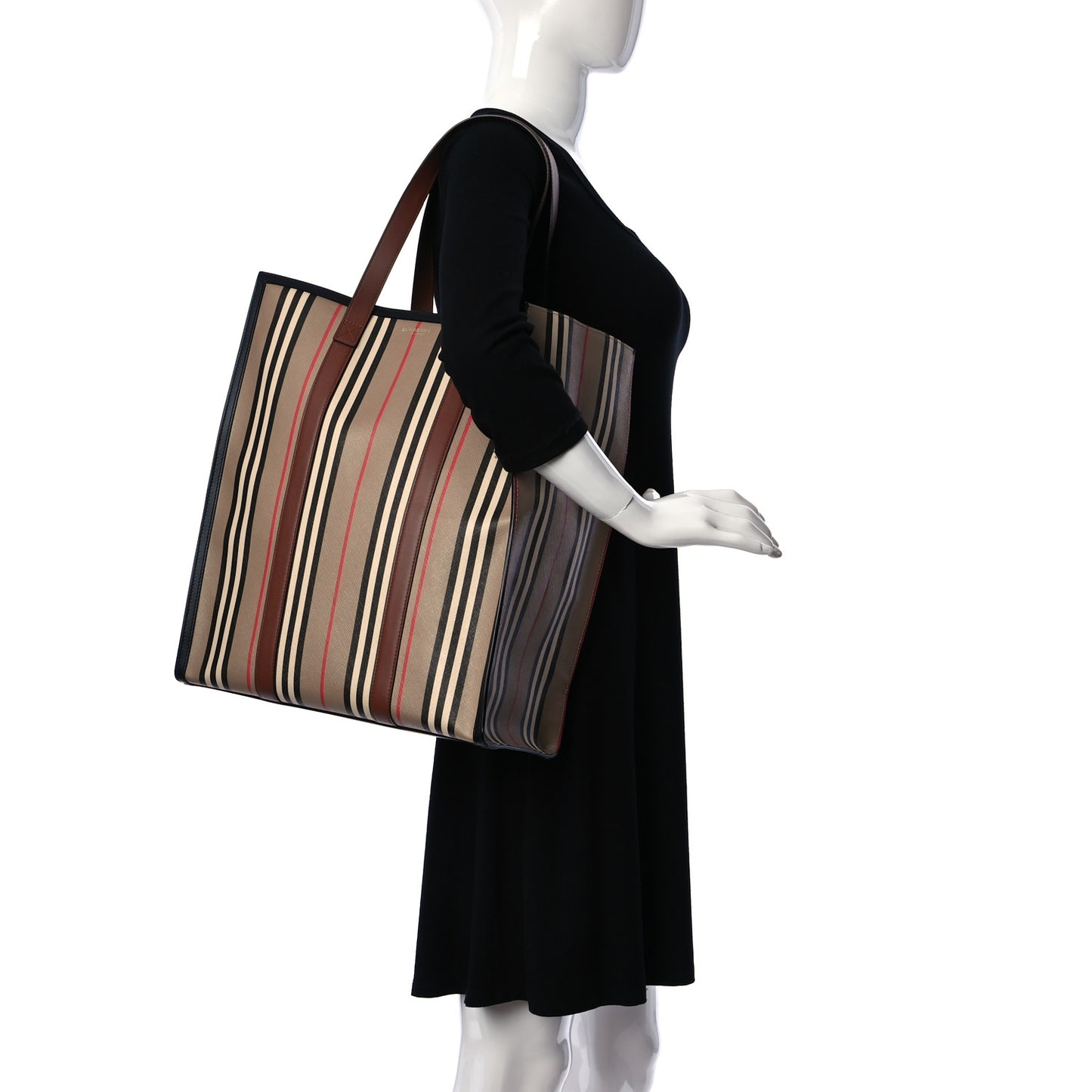E-Canvas Stripe Medium Portrait Tote Bag Brown