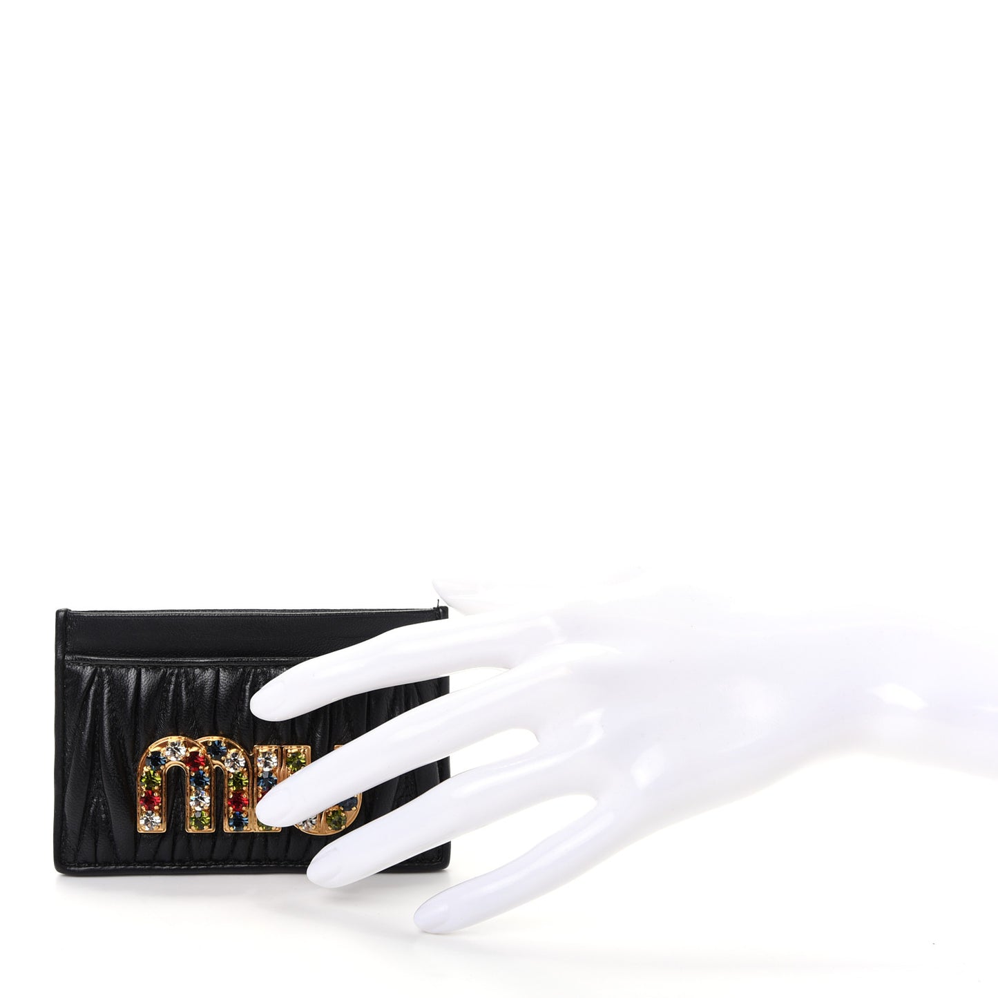 Nappa Matelasse Crystal Miu Card Case Black