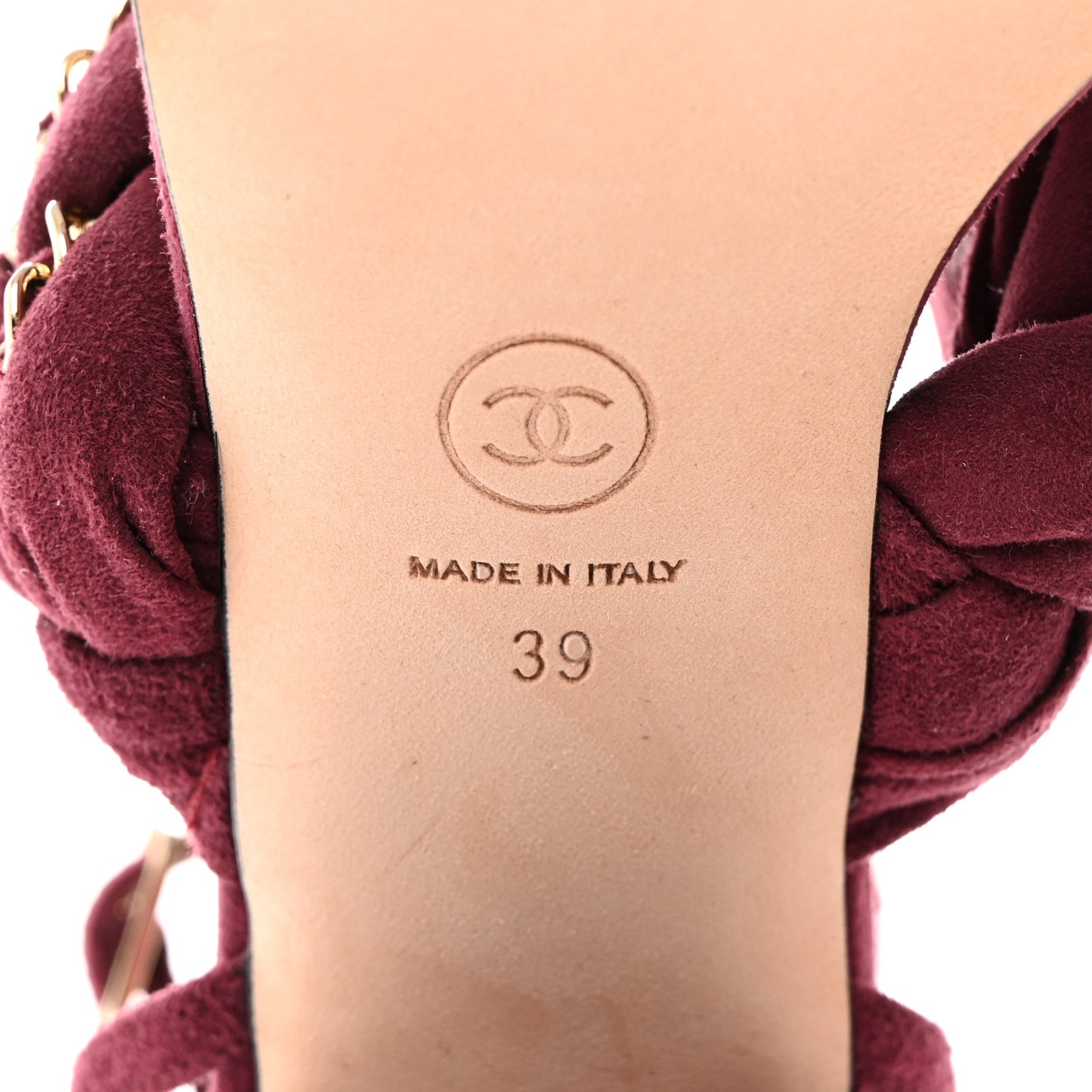 Kid Suede Chain Braided Sandals 39 Burgundy