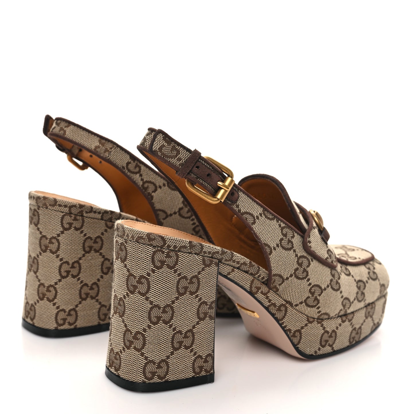Monogram Kid Scamosciato Horsebit Platform 25/85mm Slingback Mules 36.5 Beige Ebony New Acero