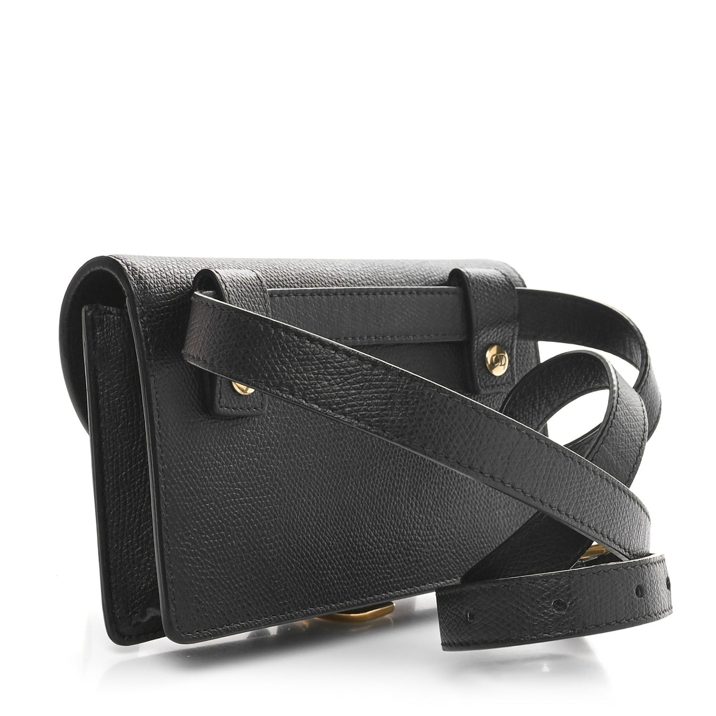 Grained Calfskin Saddle Belt Clutch Black