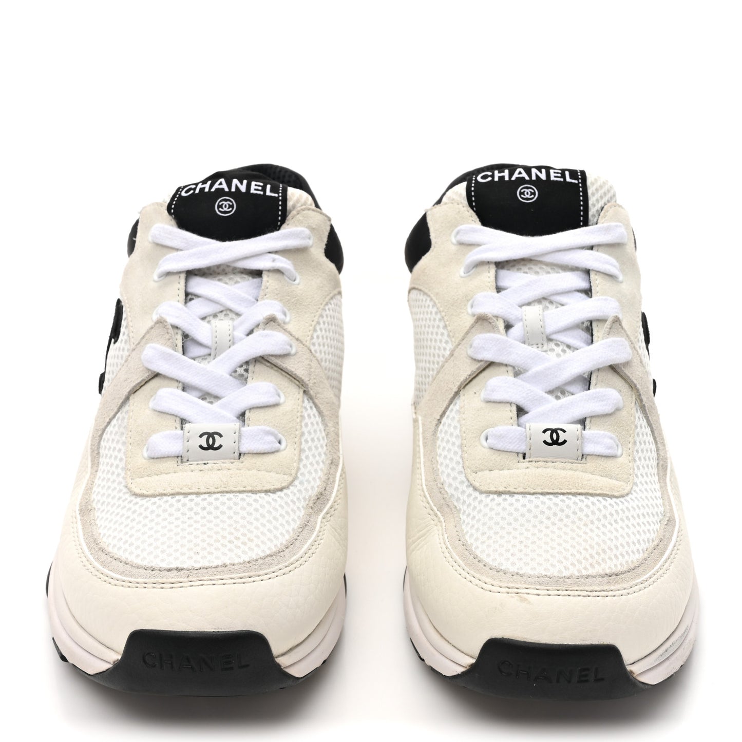 Mesh Suede Calfskin Grained Calfskin Womens CC Sneakers 40.5 White Black
