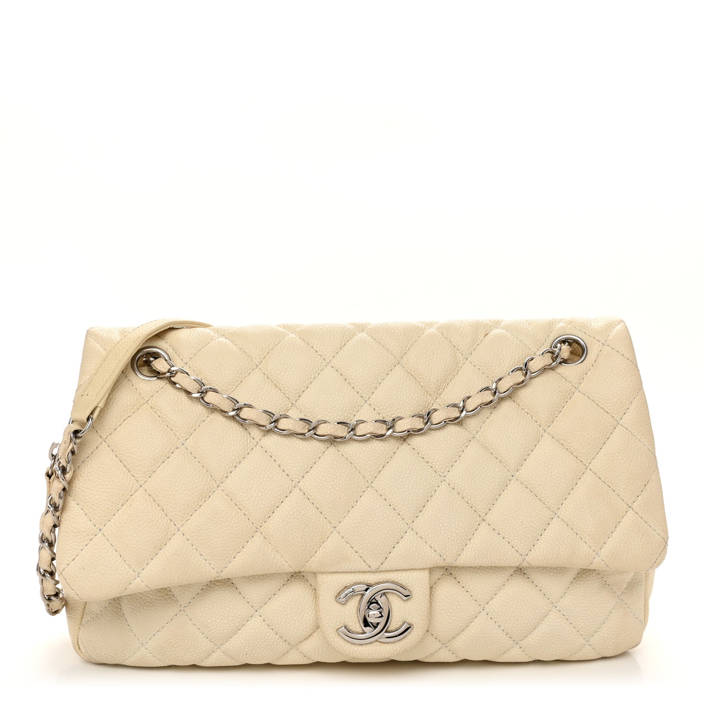 Caviar Quilted Jumbo Easy Flap Beige