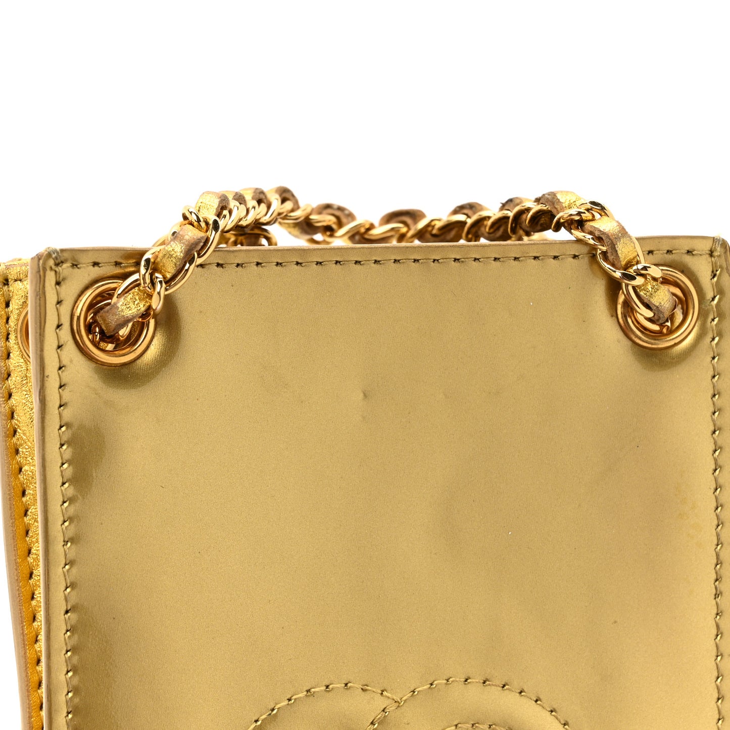 Patent Crossbody CC Phone Holder Gold