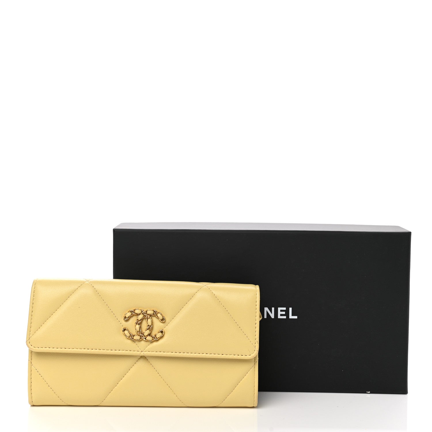 Chanel Lambskin Quilted Chanel 19 Flap Wallet Yellow 9 of 9