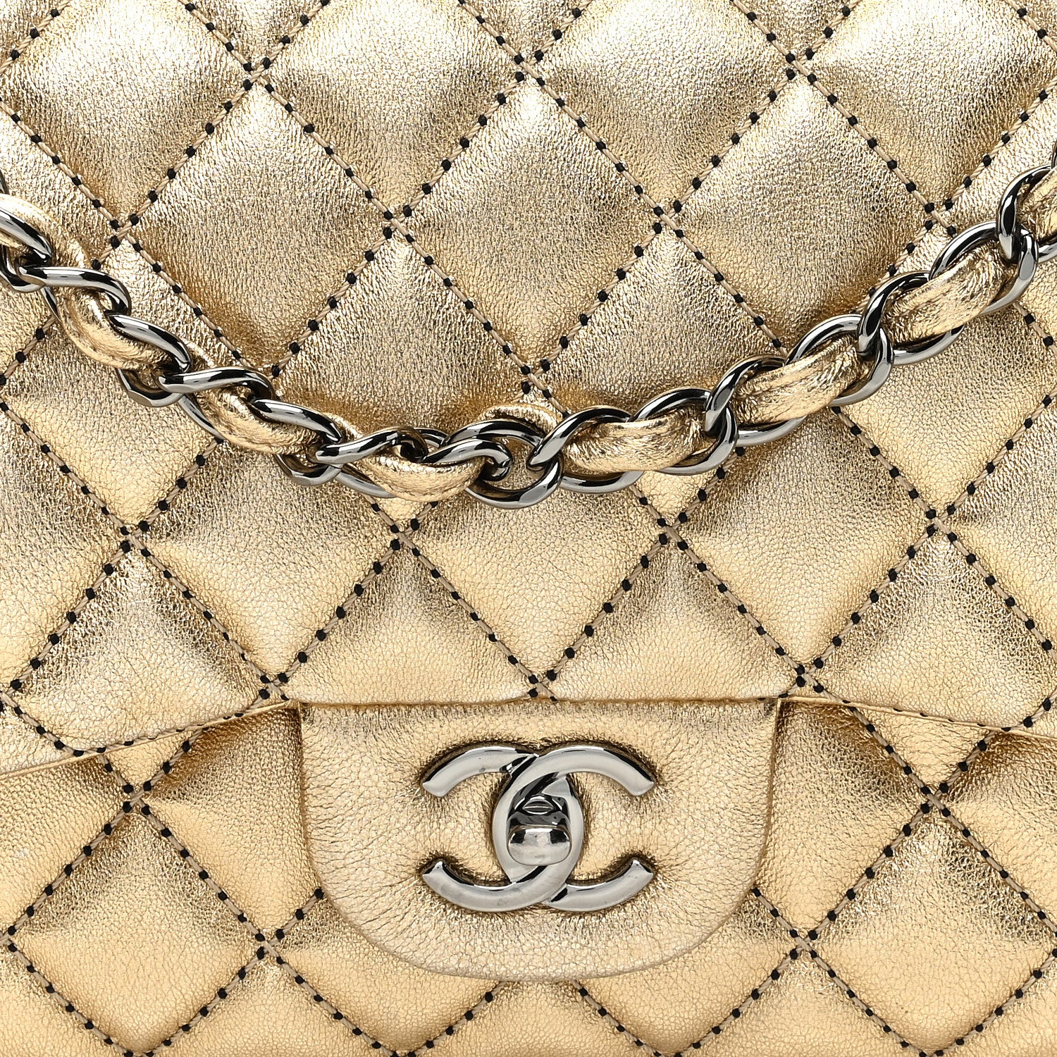 Chanel Metallic Washed Lambskin Quilted Jumbo Double Flap Dark Gold 8 of 11