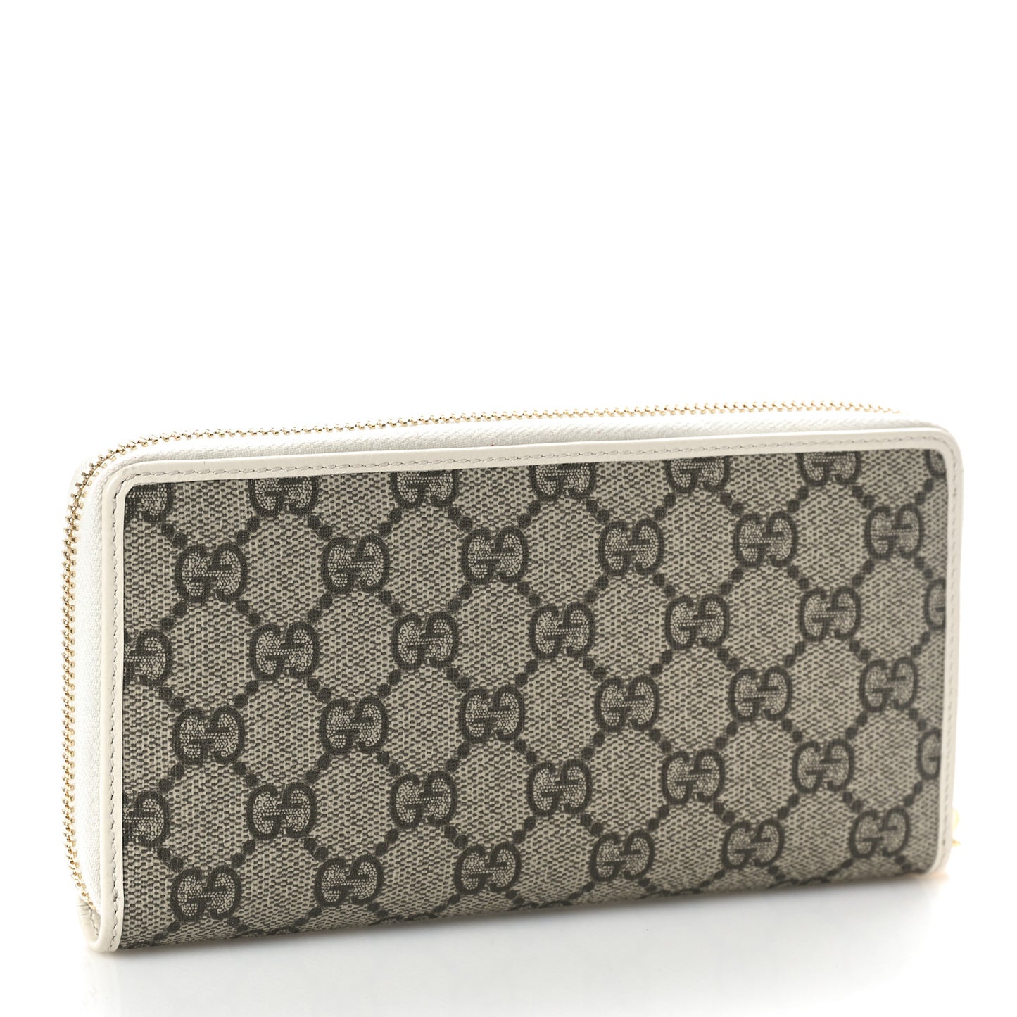 GG Supreme Monogram Azalea Calfskin Horsebit 1955 Zip Around Wallet Beige Ebony Mystic White