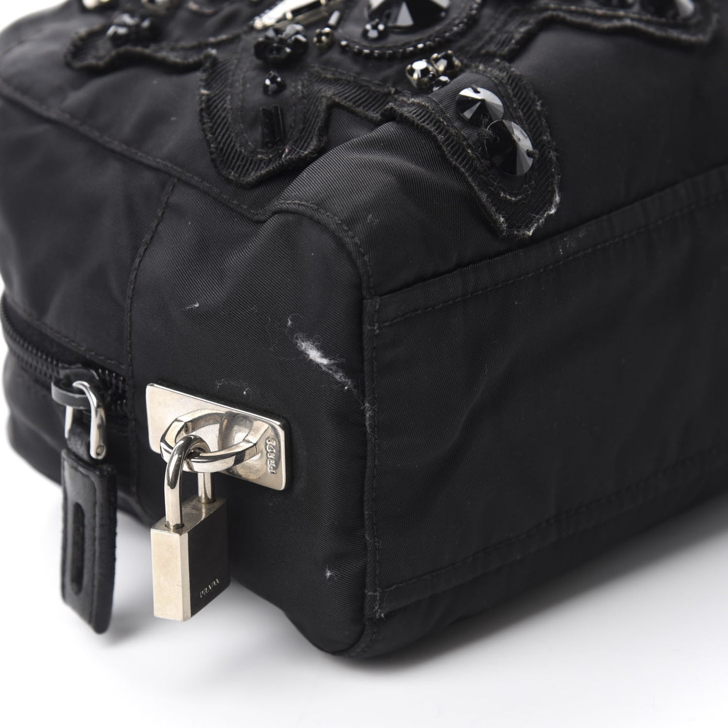 Tessuto Nylon Raso Bear Mini Handle Bag Black