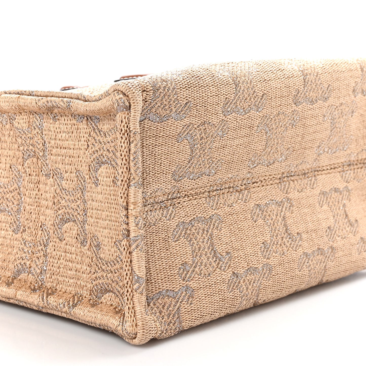 Raffia Effect Calfskin Triomphe Jacquard Small Cabas Thais Natural Silver