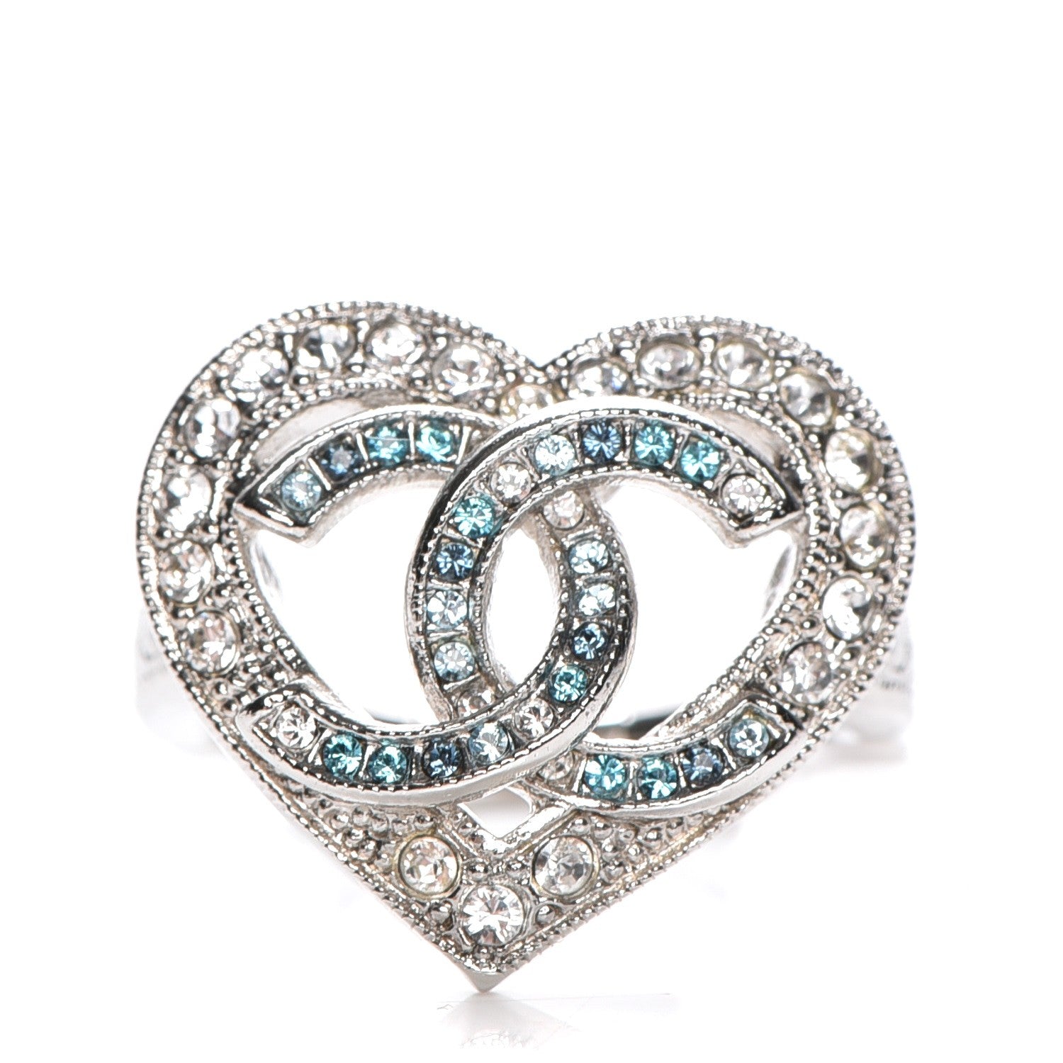 Chanel Crystal CC Heart Ring 52 6 Silver Blue 209769 – FASHIONPHILE
