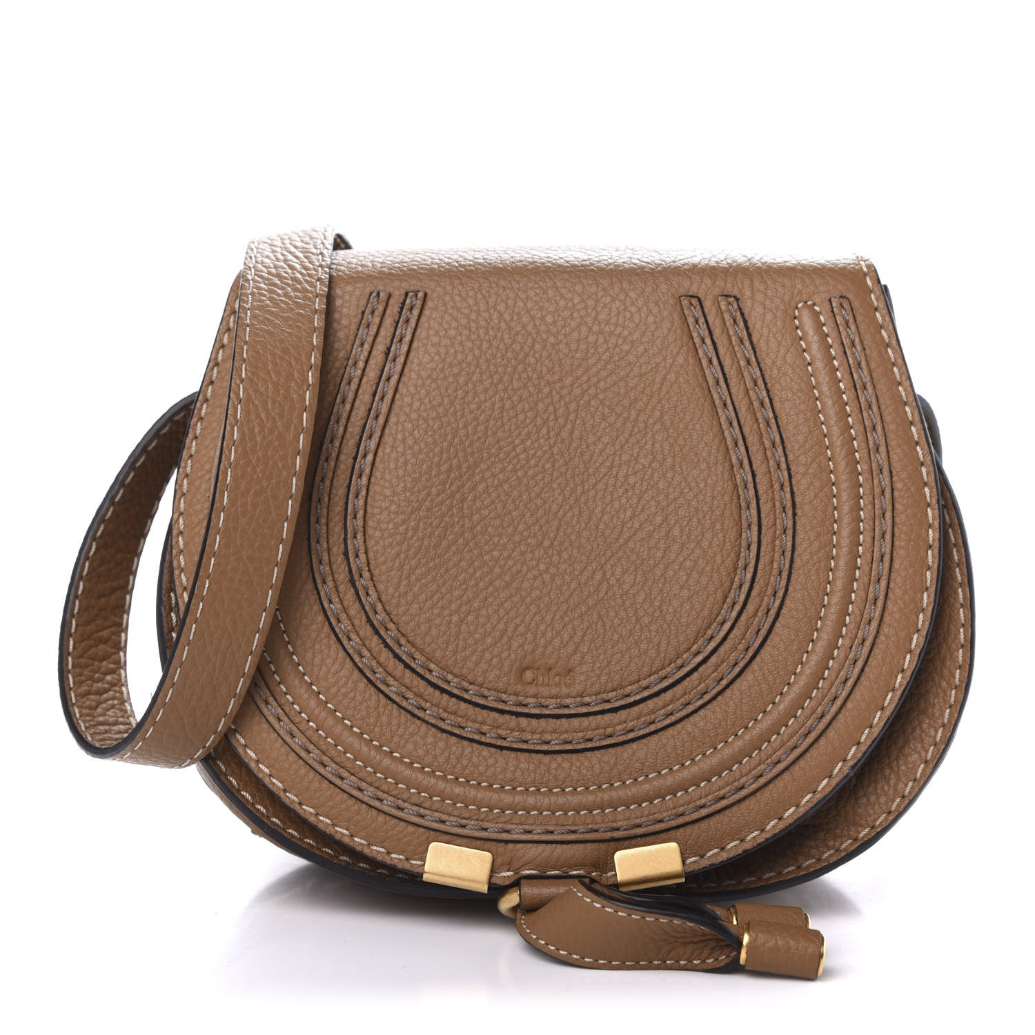 Chloe Calfskin Mini Marcie Round Crossbody Bag Nut 1 of 11