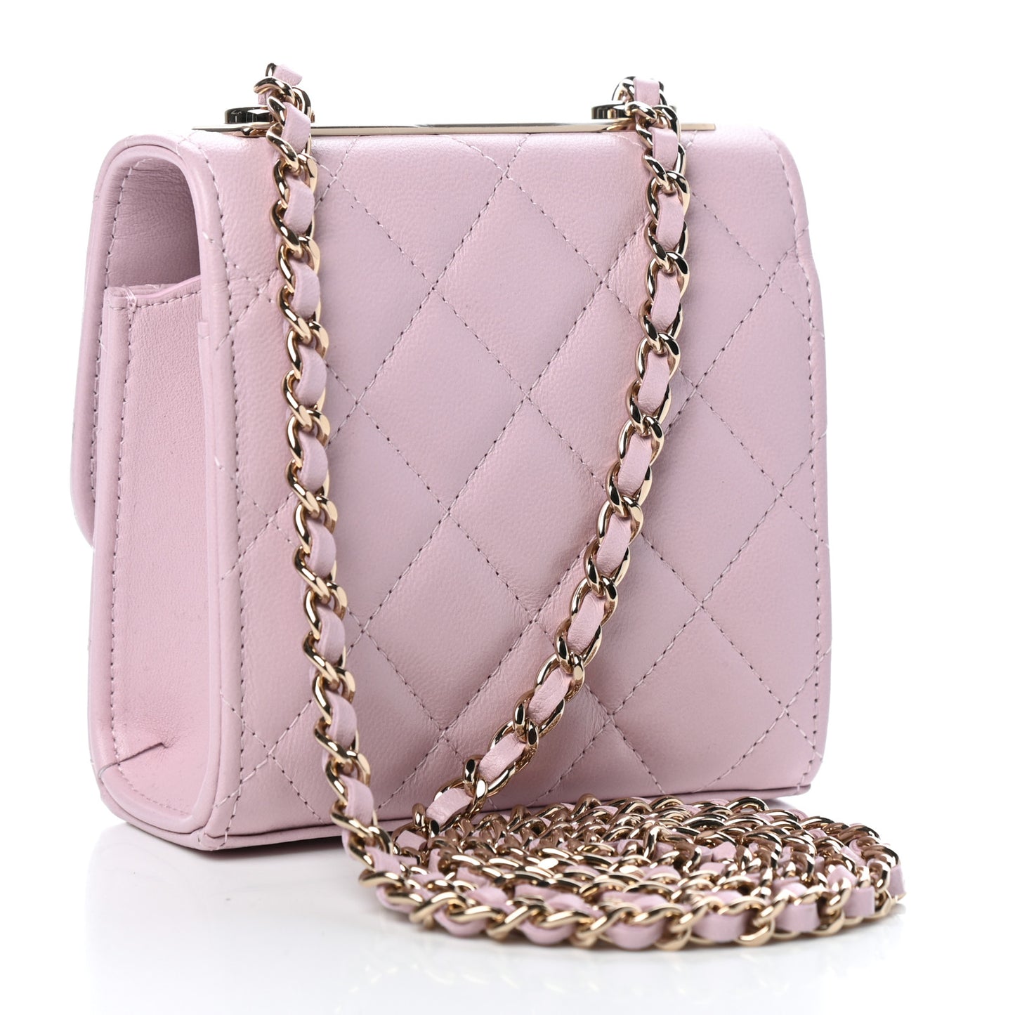 Lambskin Quilted Mini Trendy CC Clutch With Chain Light Pink