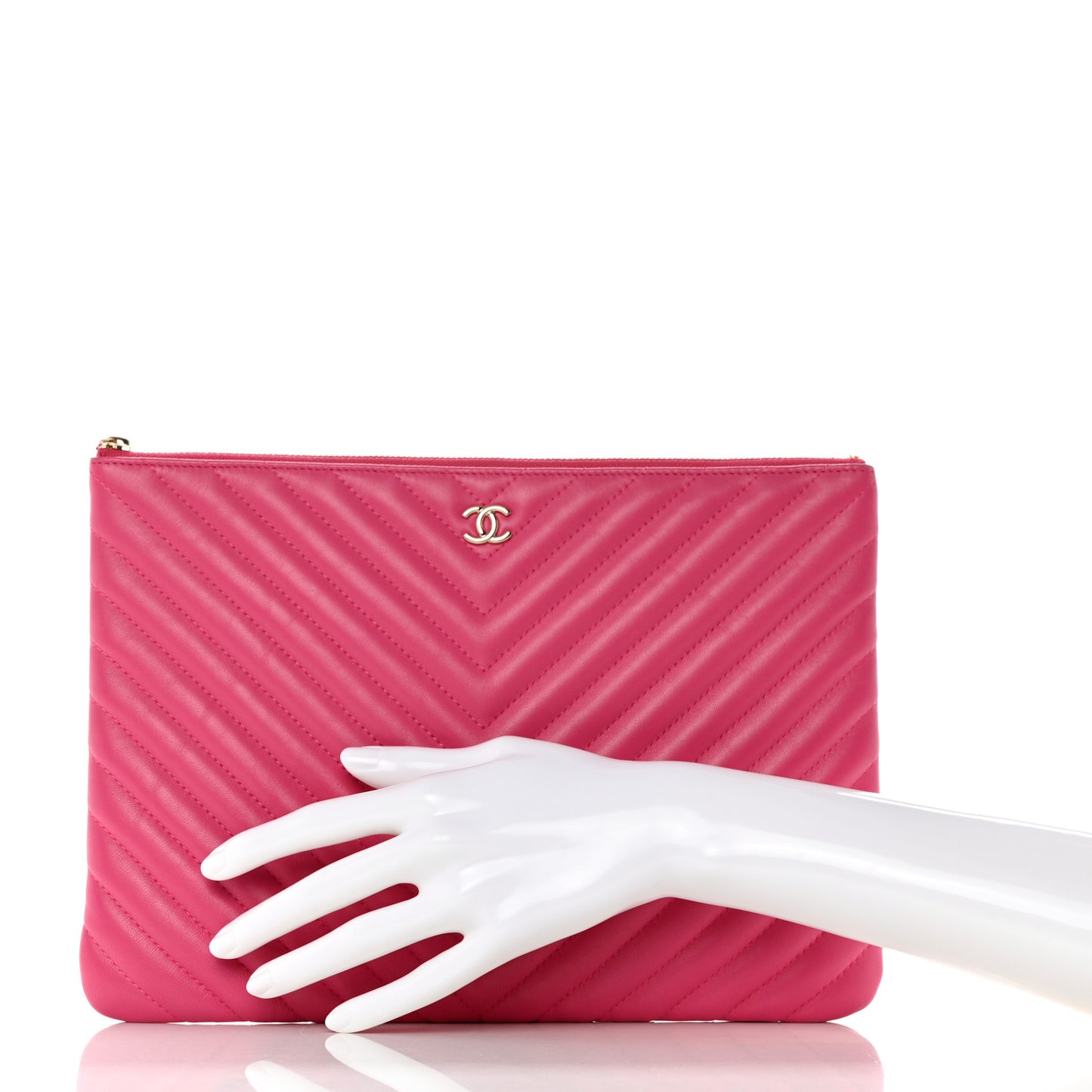 Lambskin Chevron Quilted Medium Cosmetic Case Pink