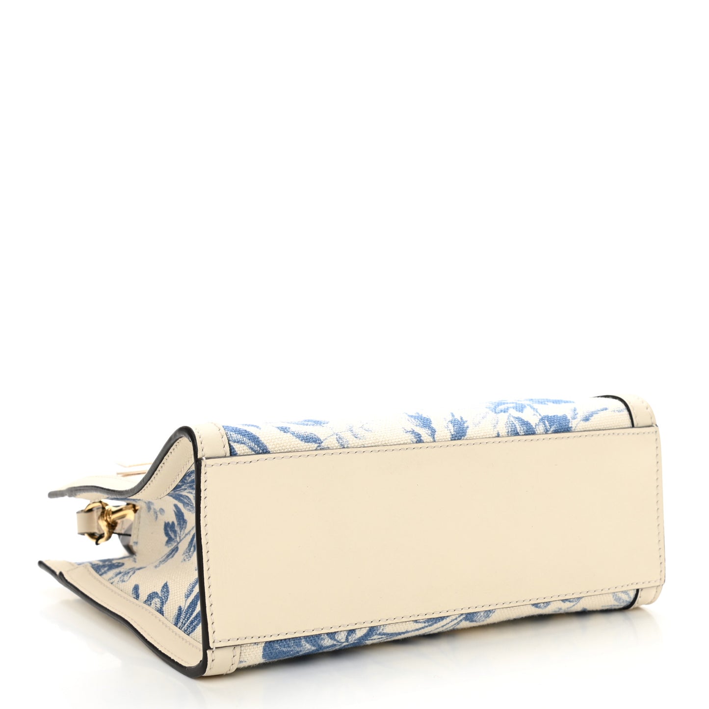 Canvas Herbarium Print Ribbon Top Handle Bag Blue