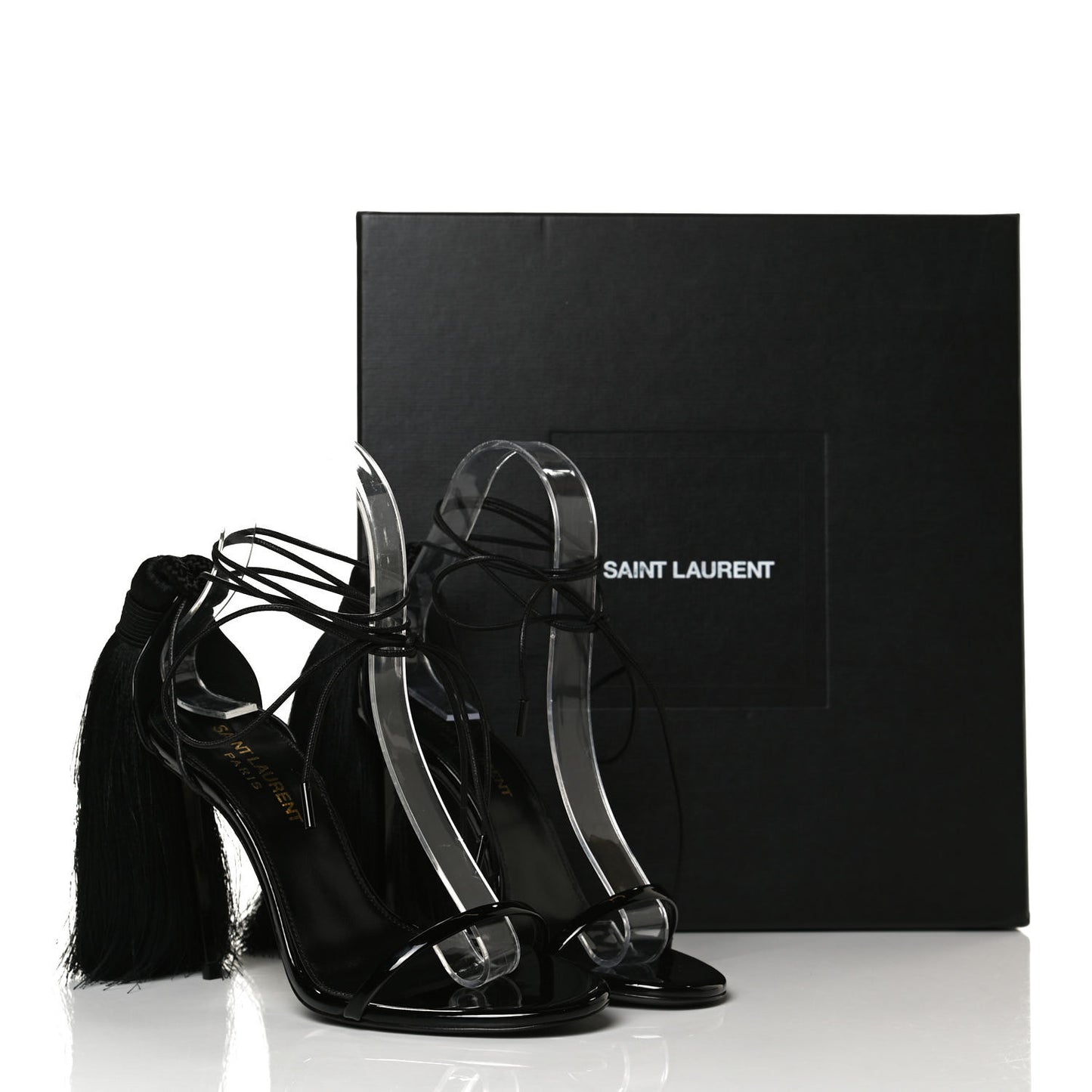 Tassel Embellished Calfskin Ankle-Wrap Sandals 35 Black