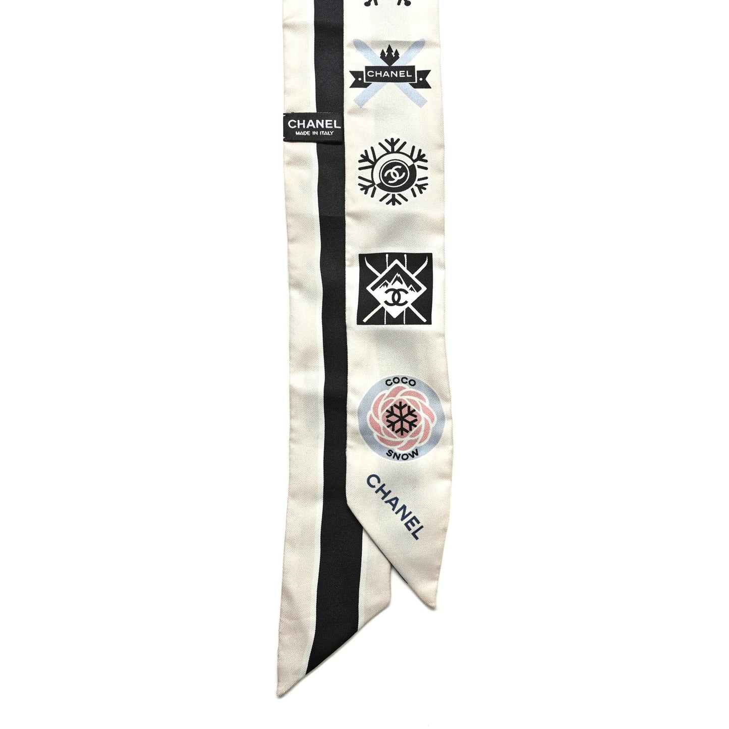 Silk Coco Snow Slim Bandeau Scarf Ivory Black Pink