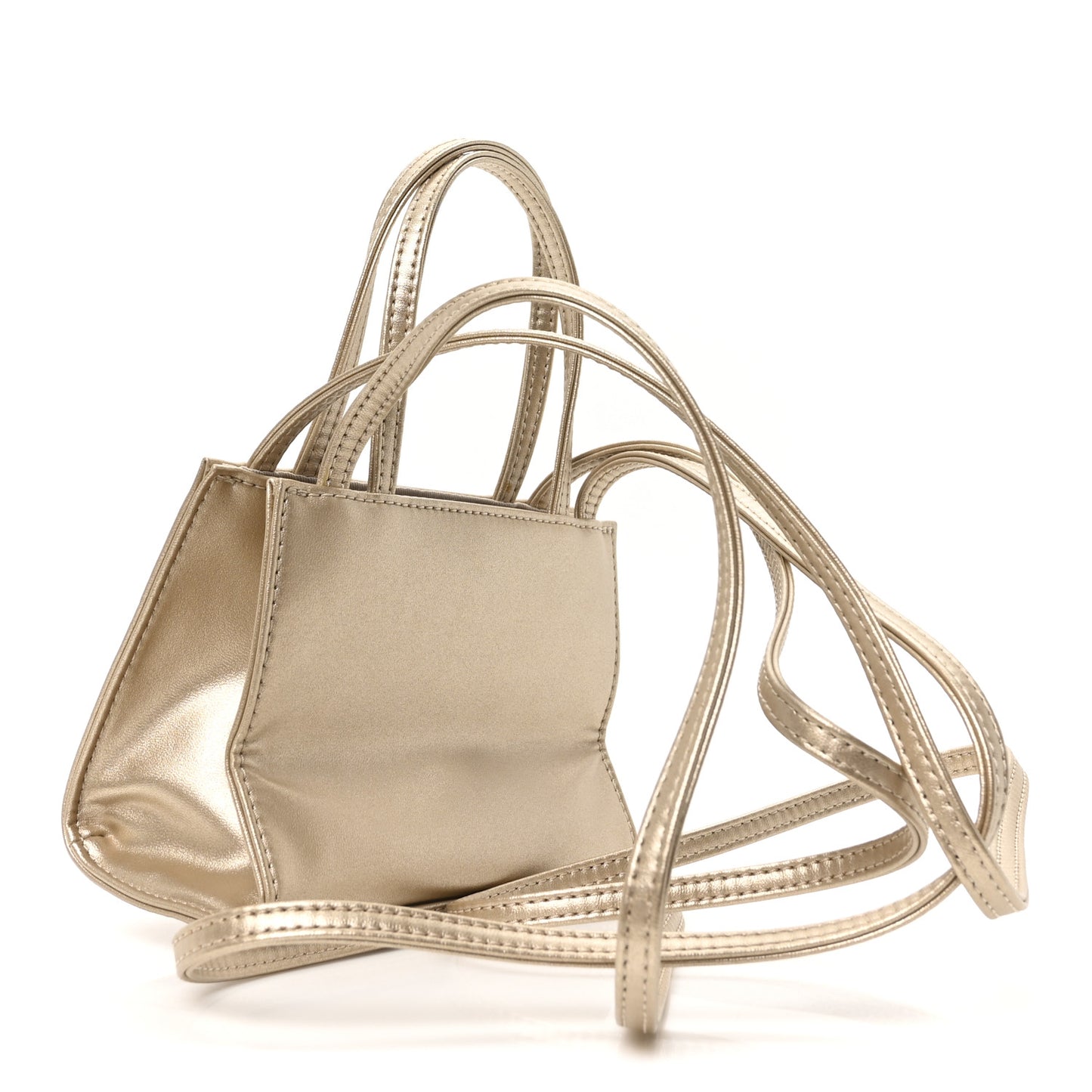 Metallic Vegan Leather Small Shopping Bag Gold