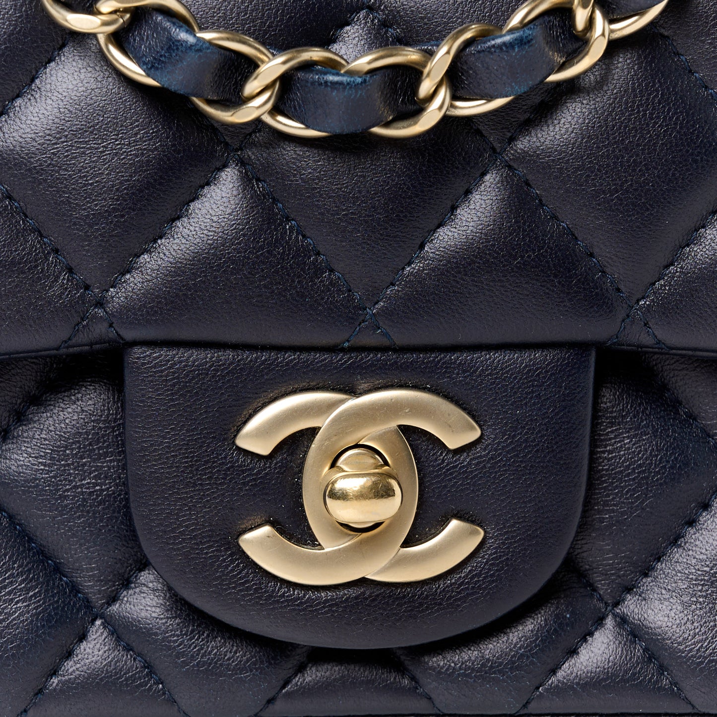 Lambskin Quilted Mini Square Flap Navy