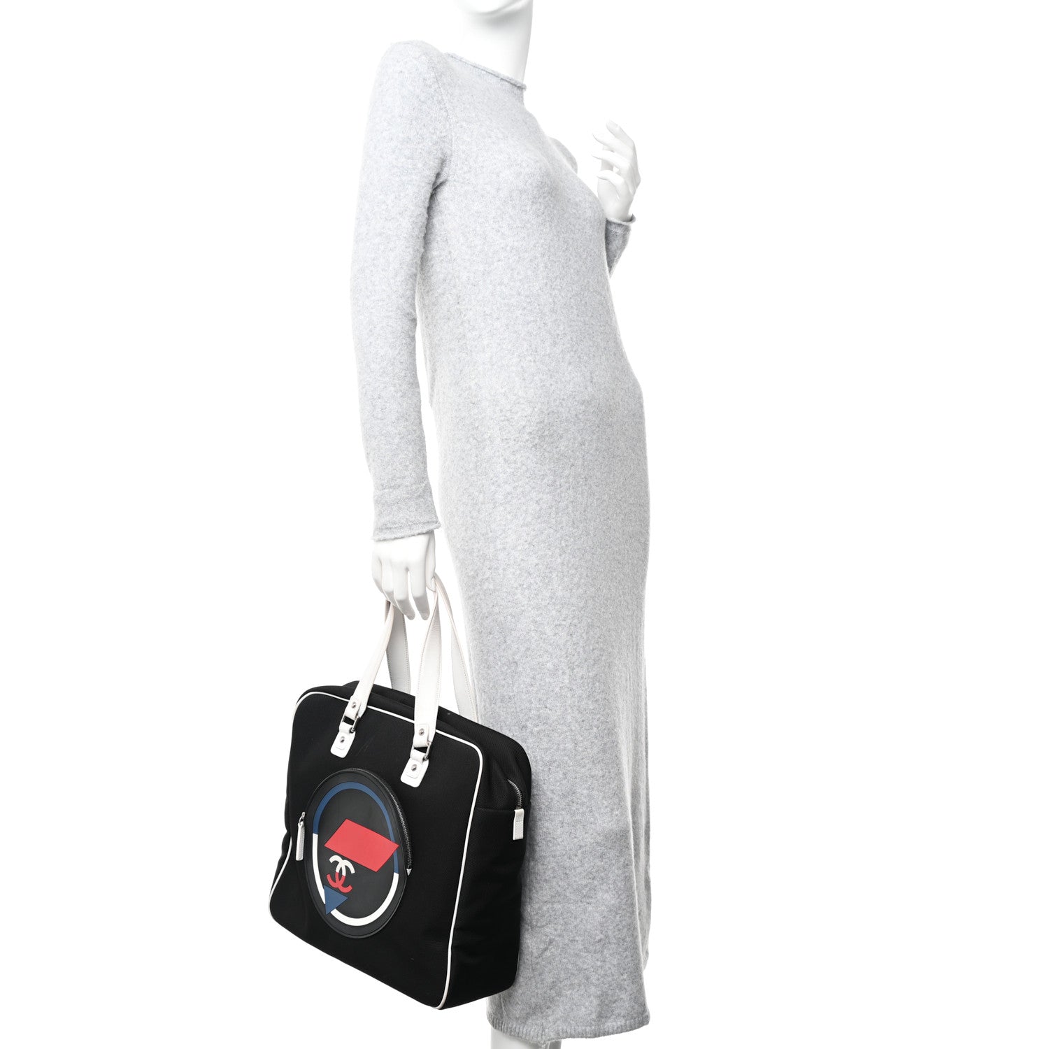 Chanel Canvas Rubber Airlines Large Zip Shopping Tote Black White Red 2 of 17