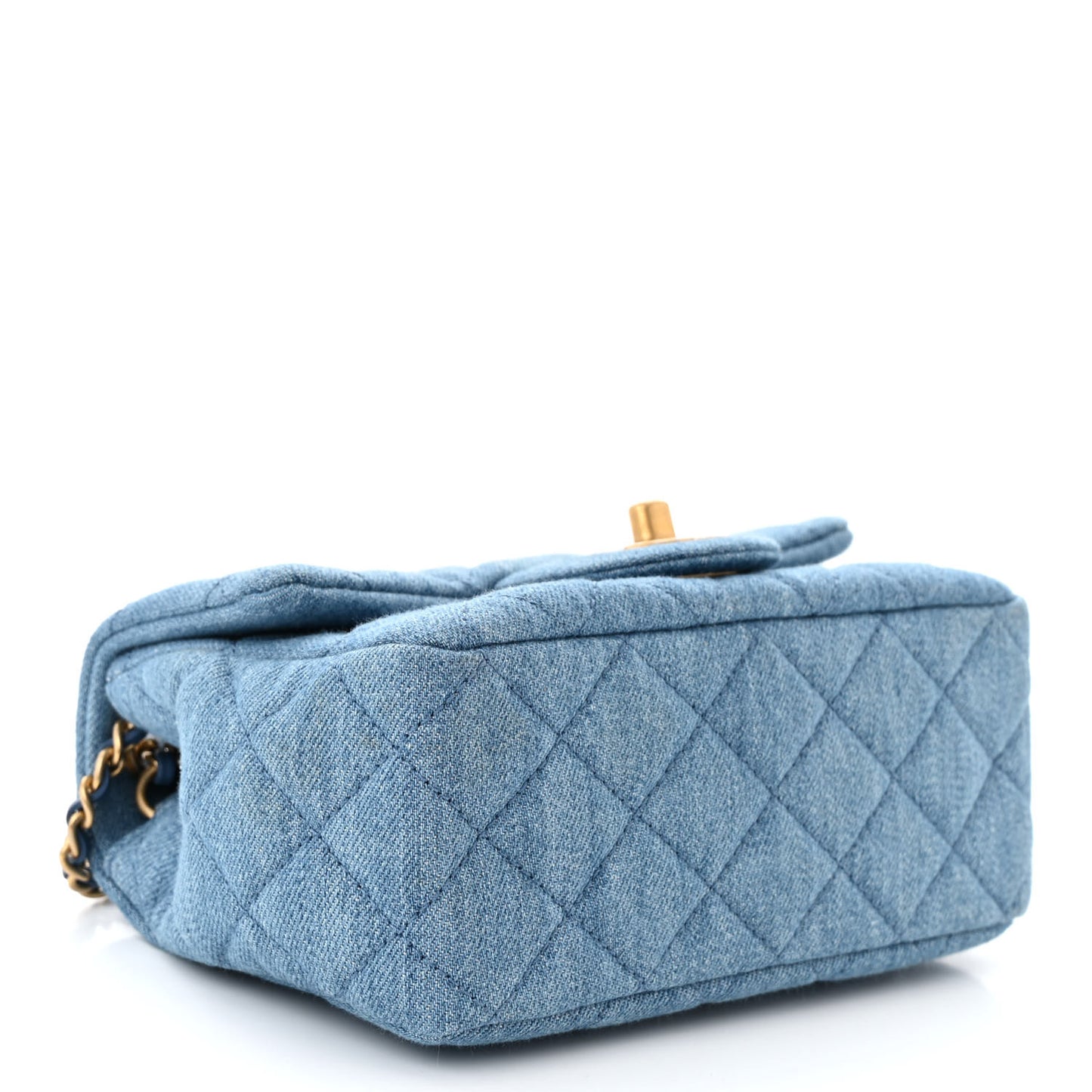 Denim Quilted Mini Pearl Crush Rectangular Flap Blue
