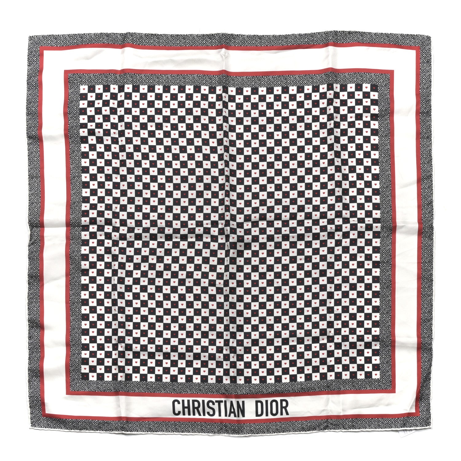 Christian Dior Silk Checkered DiorAmour Square Scarf White Red