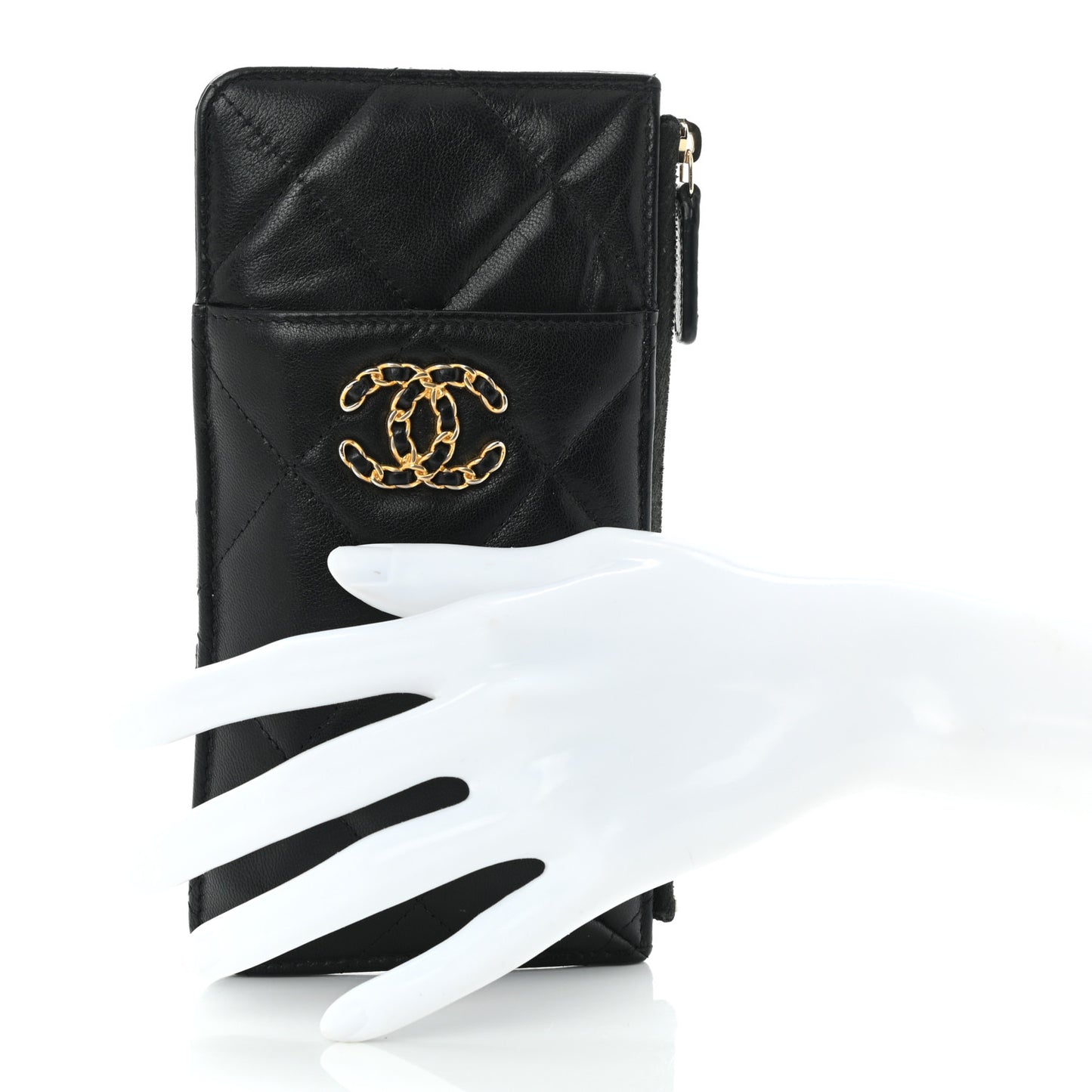 Lambskin Quilted Chanel 19 Phone and Card Holder Black