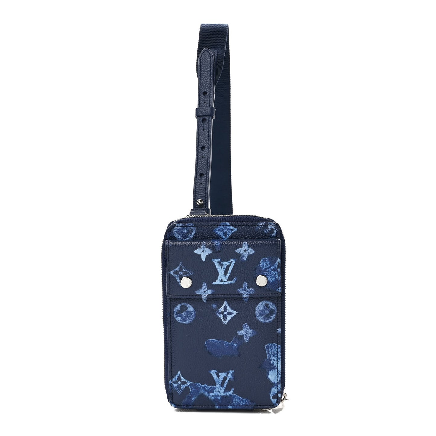 Monogram Ink Watercolor Phone Pouch Blue