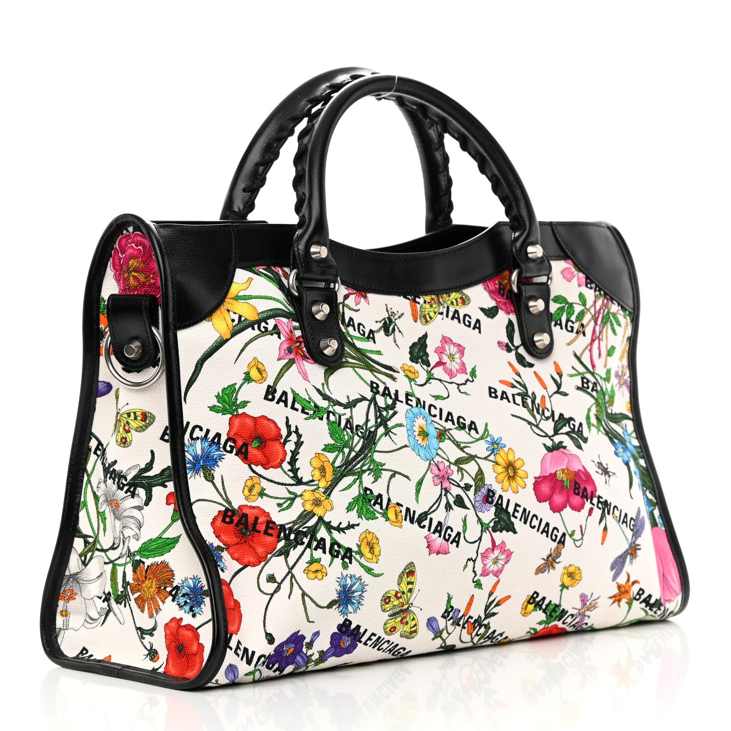 X GUCCI Canvas Azalea Calfskin Flora Logo Print Neo Classic Silver Hardware Medium City White Multicolor Black