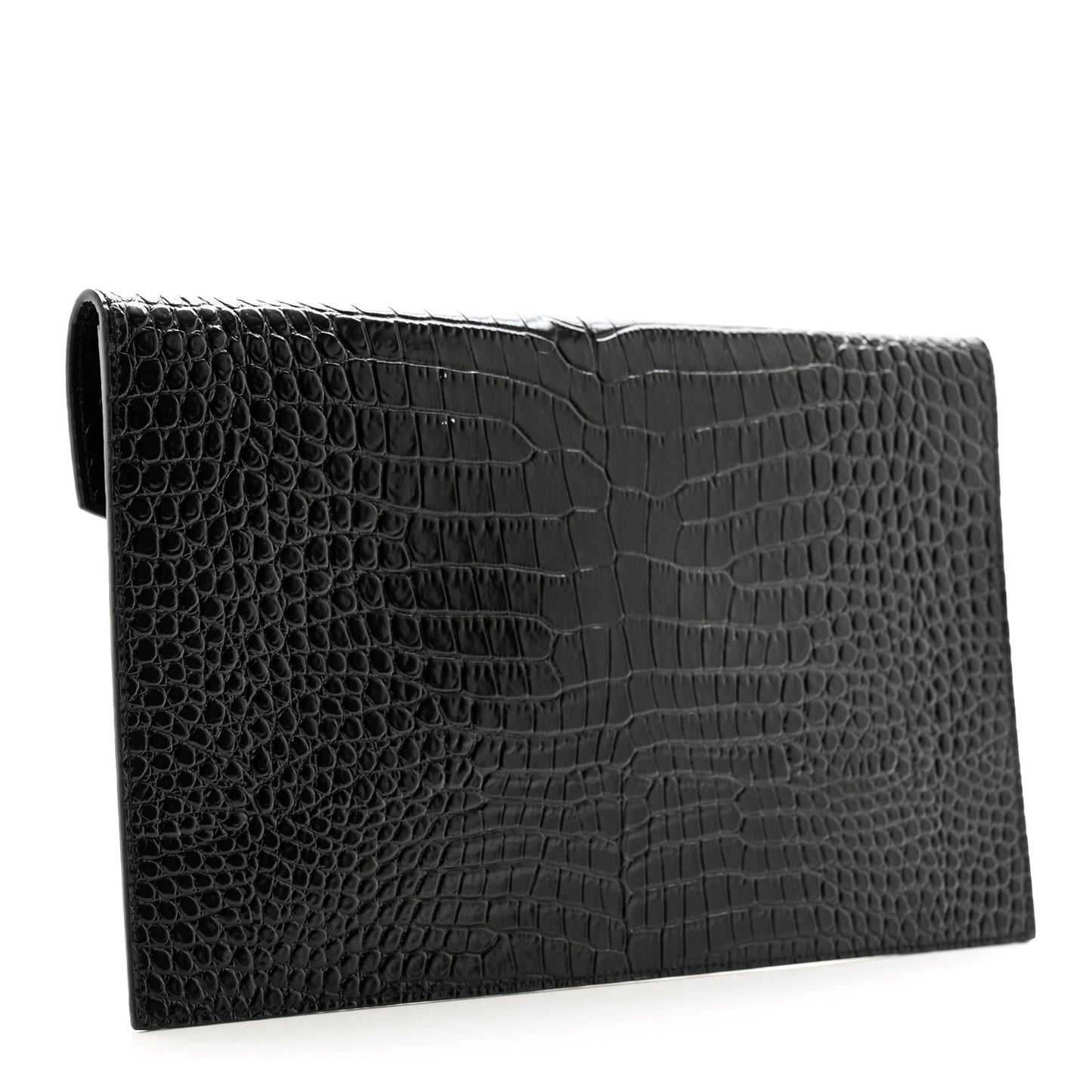 Calfskin Crocodile Embossed Uptown Monogram Clutch Black