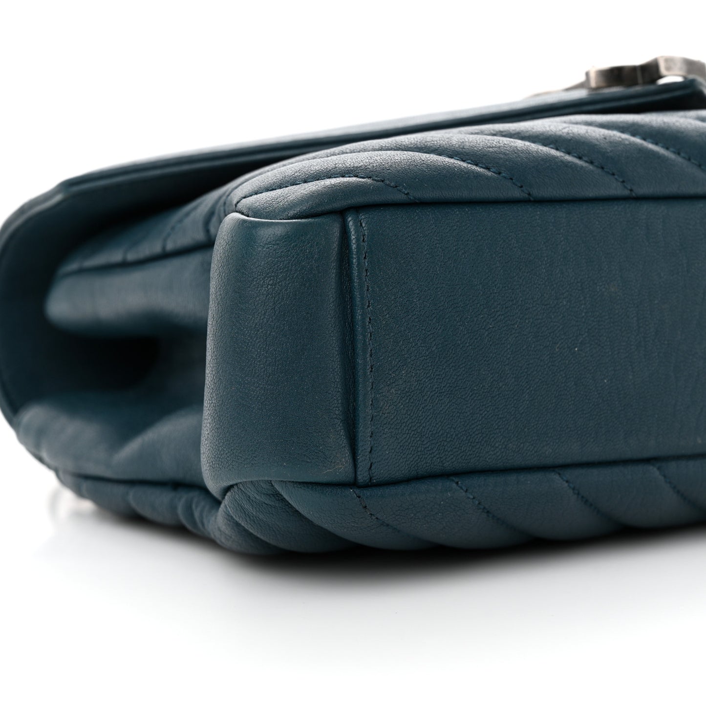 Sheepskin Matelasse Chevron Monogram Medium College Bag Petrol Green