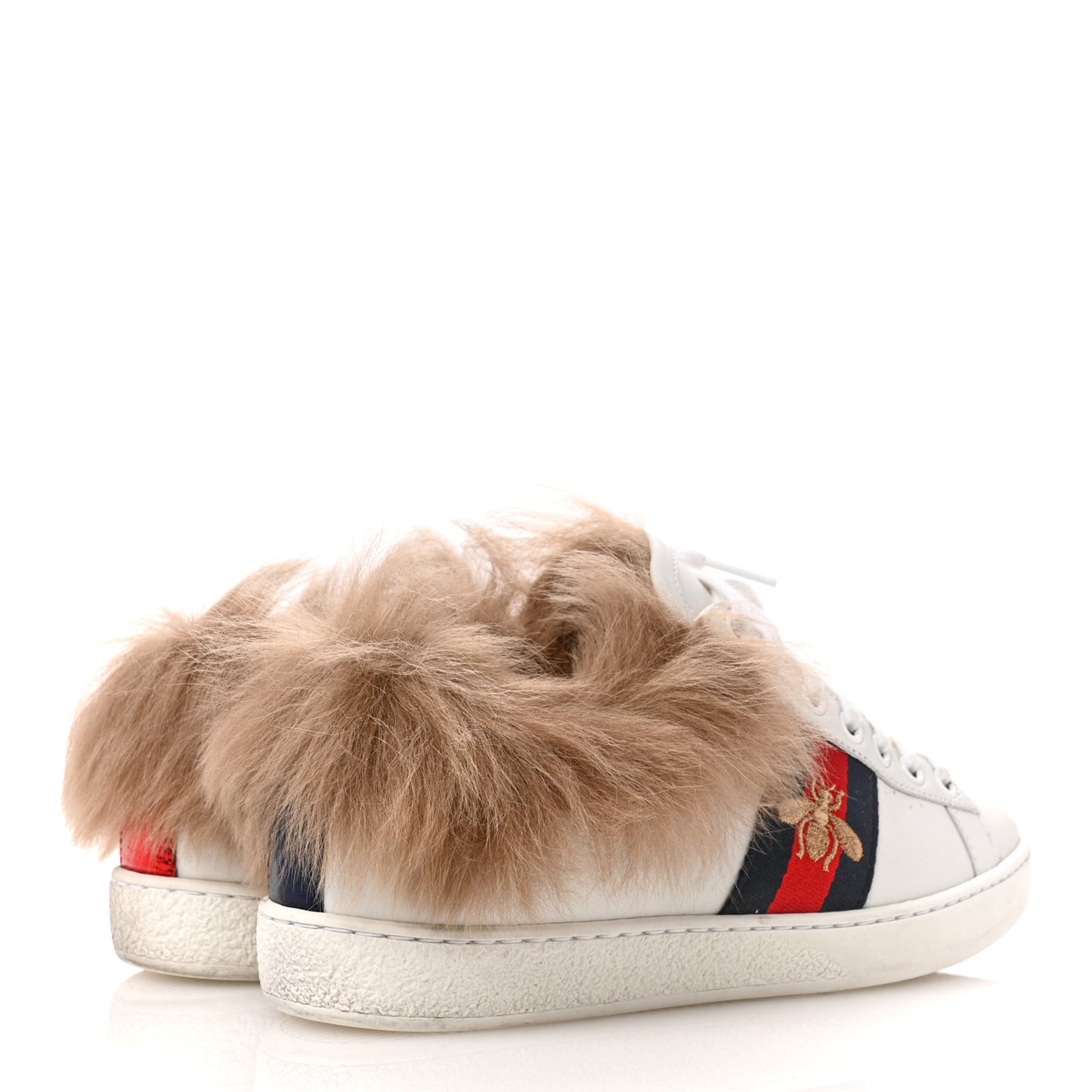 Calfskin Wool Web Bee Embroidered Womens Ace Sneakers 35.5 White