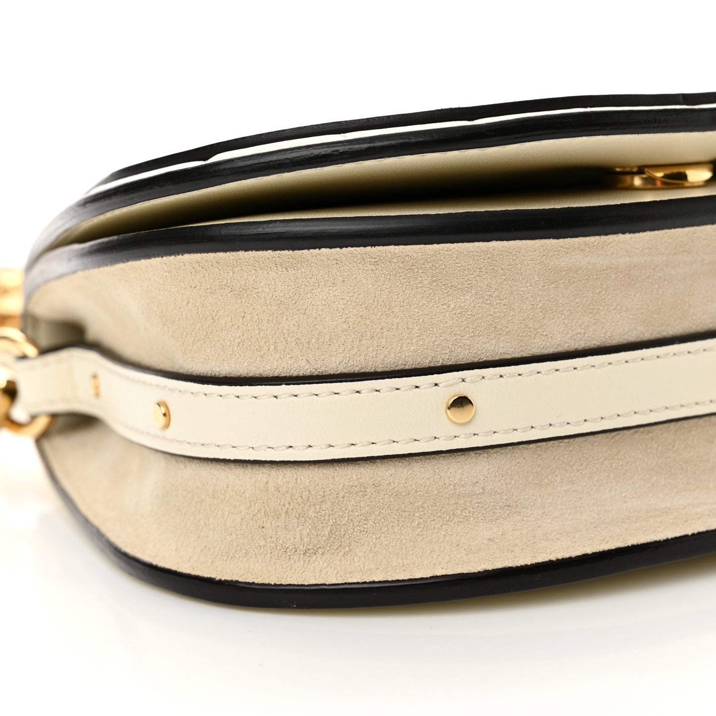 Calfskin Suede Quilted Small Nile Bracelet Bag Natural White