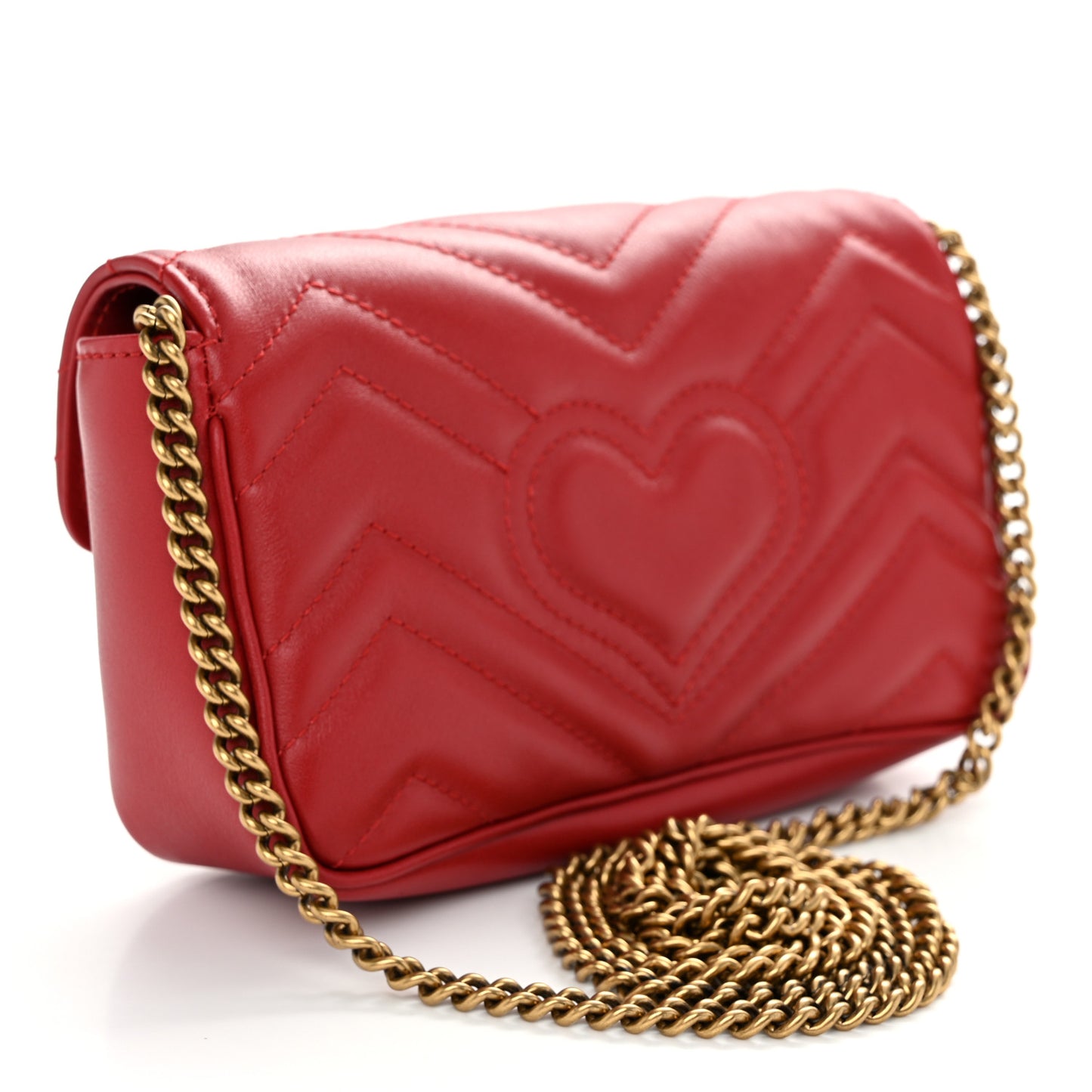 Calfskin Matelasse Super Mini GG Marmont Shoulder Bag Hibiscus Red