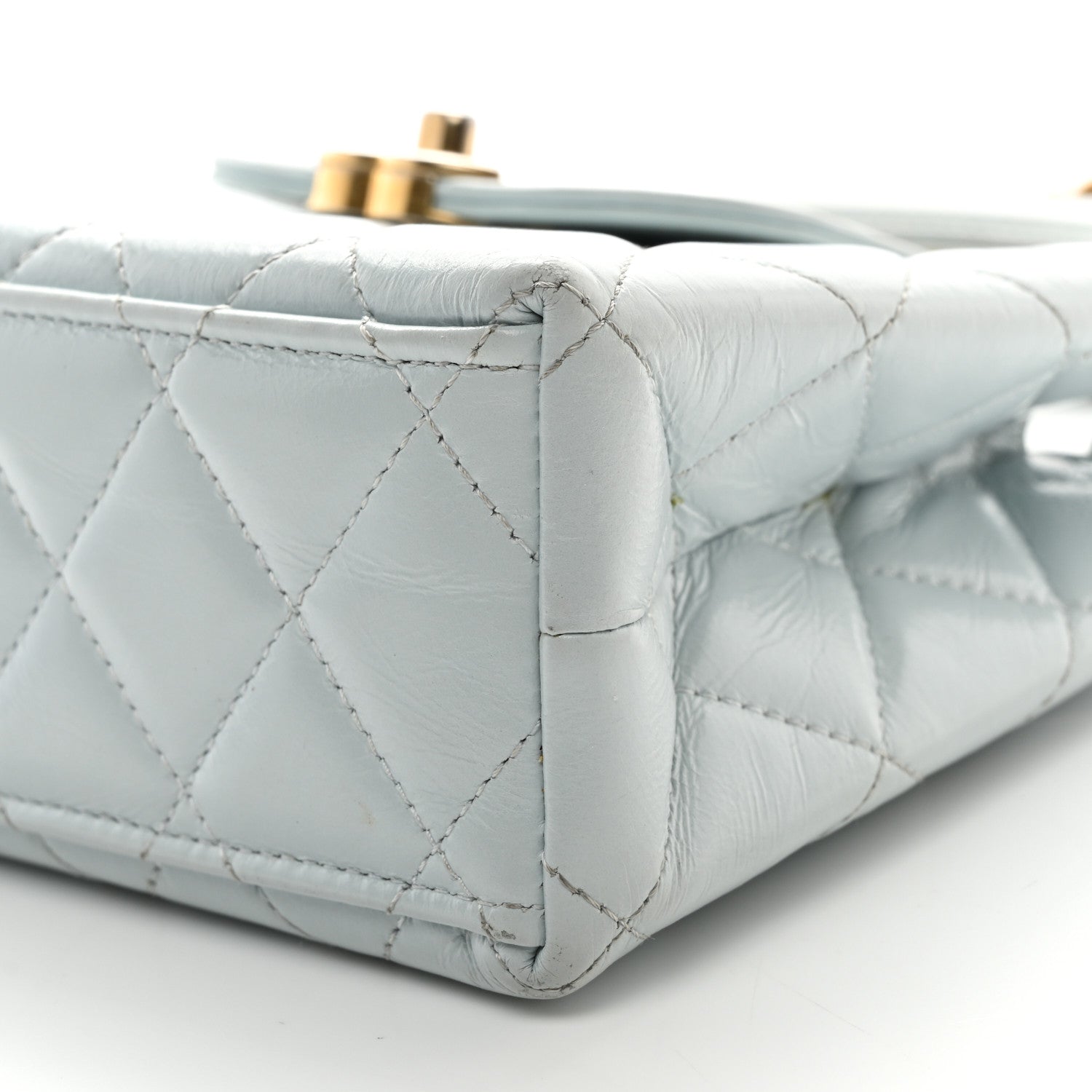Chanel Shiny Aged Calfskin Quilted Nano Kelly Shopper Light Blue 10 of 11