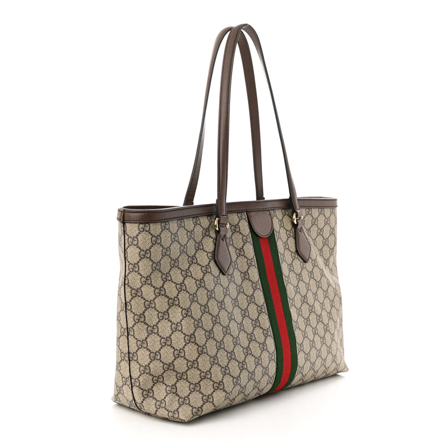 GG Supreme Monogram Textured Calfskin Web Medium Ophidia Shopping Tote Beige Ebony New Acero
