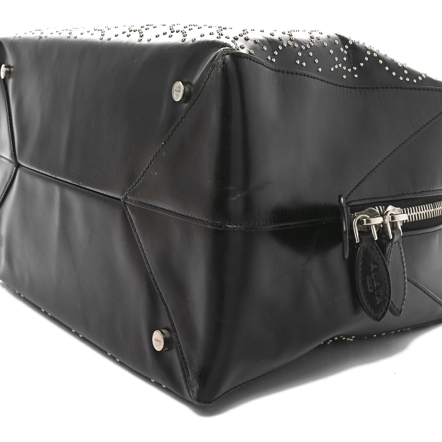 Calfskin Arabesque Studded Top Handle Bag Black