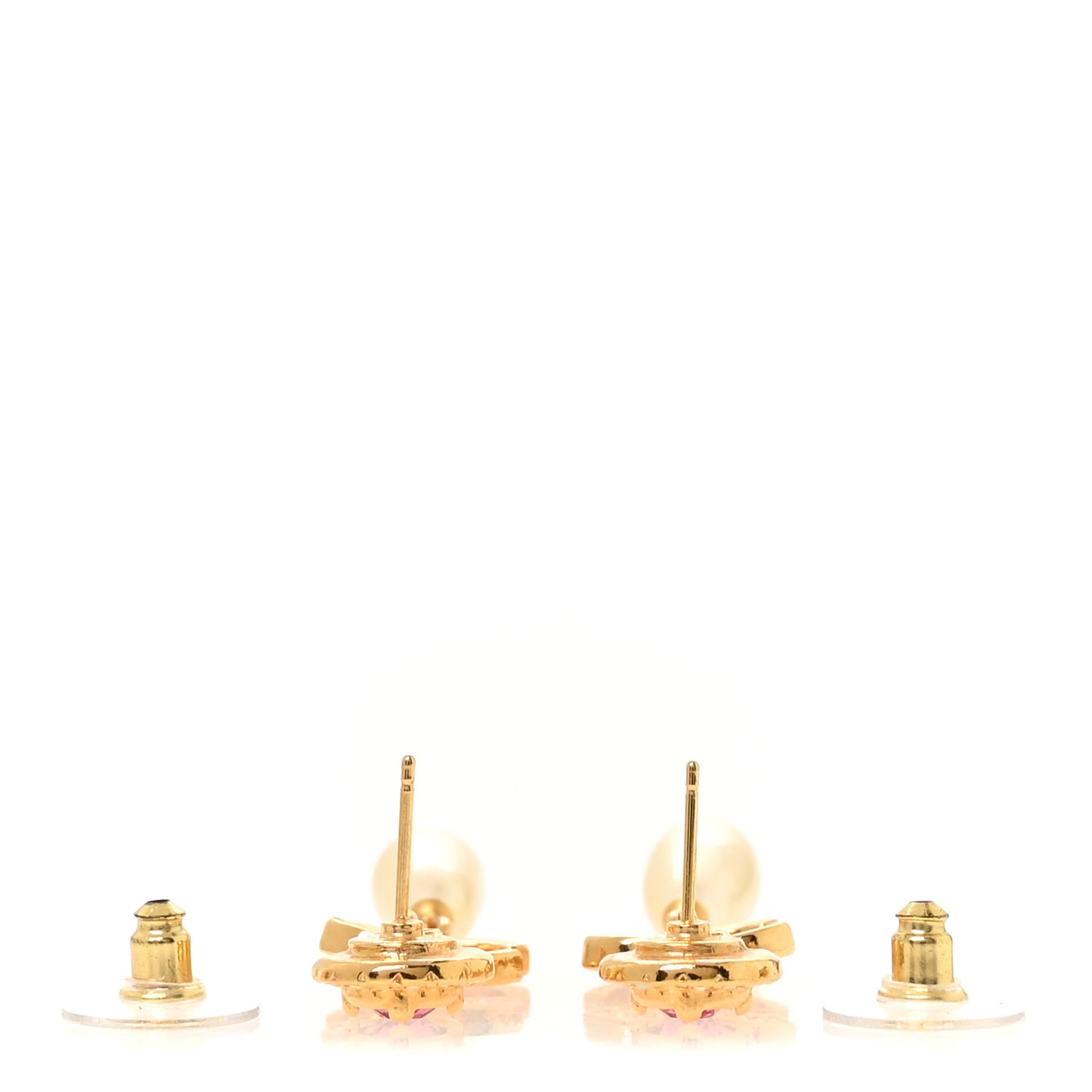 Metal Crystal Pearl CC Drop Earrings Gold Pink White