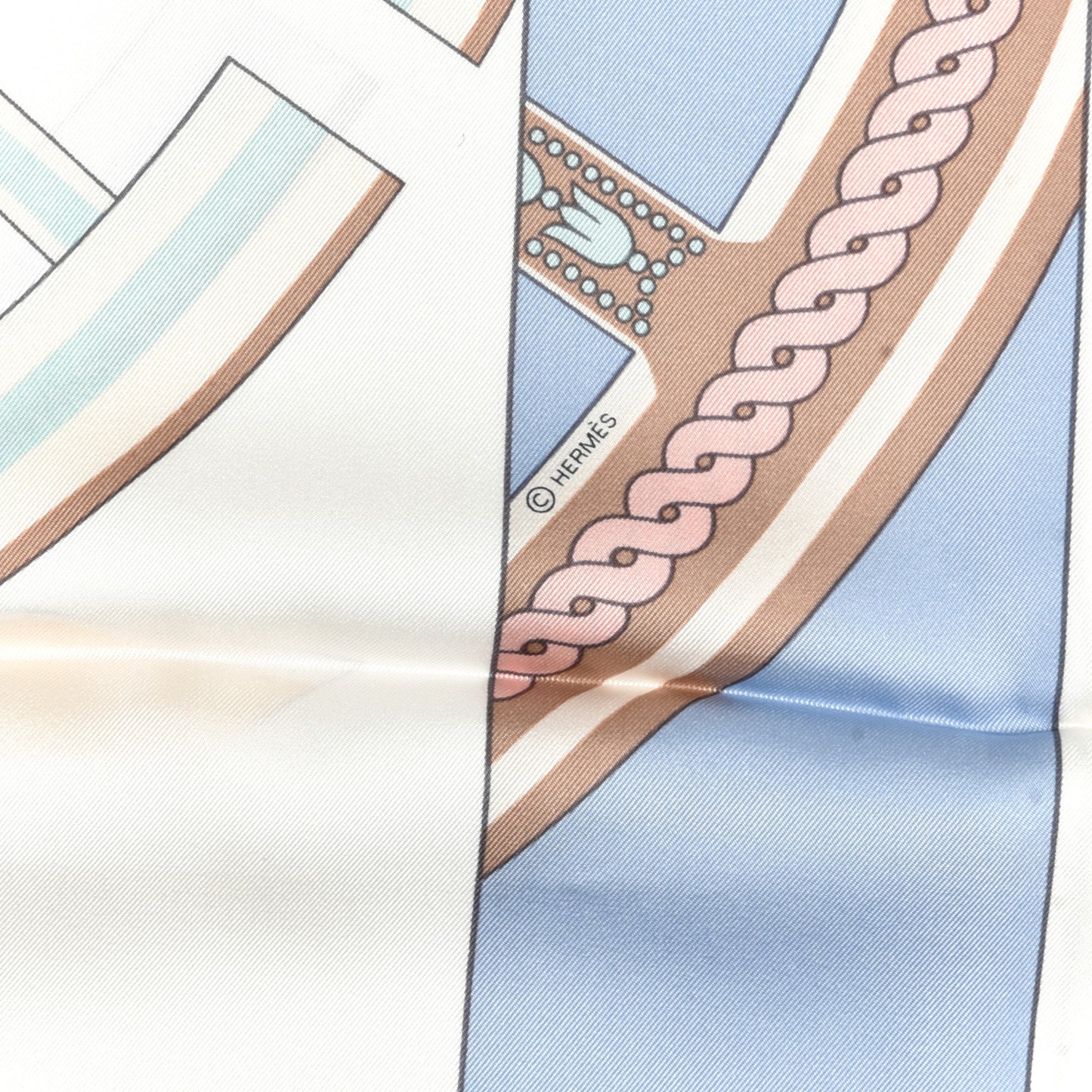 Silk La Berline Bayadere Scarf 90 White Bleu Ciel Vieux Rose