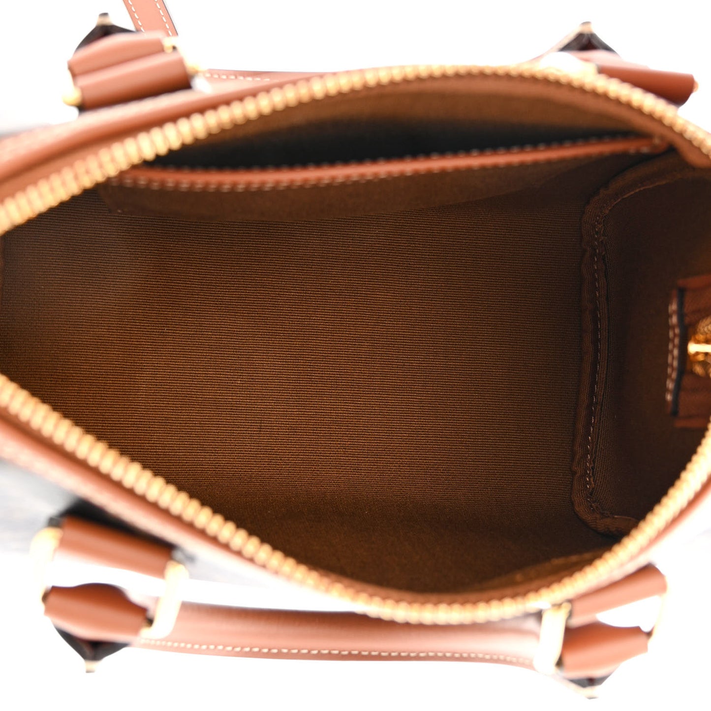 Triomphe Canvas Calfskin Small Boston Bag Tan