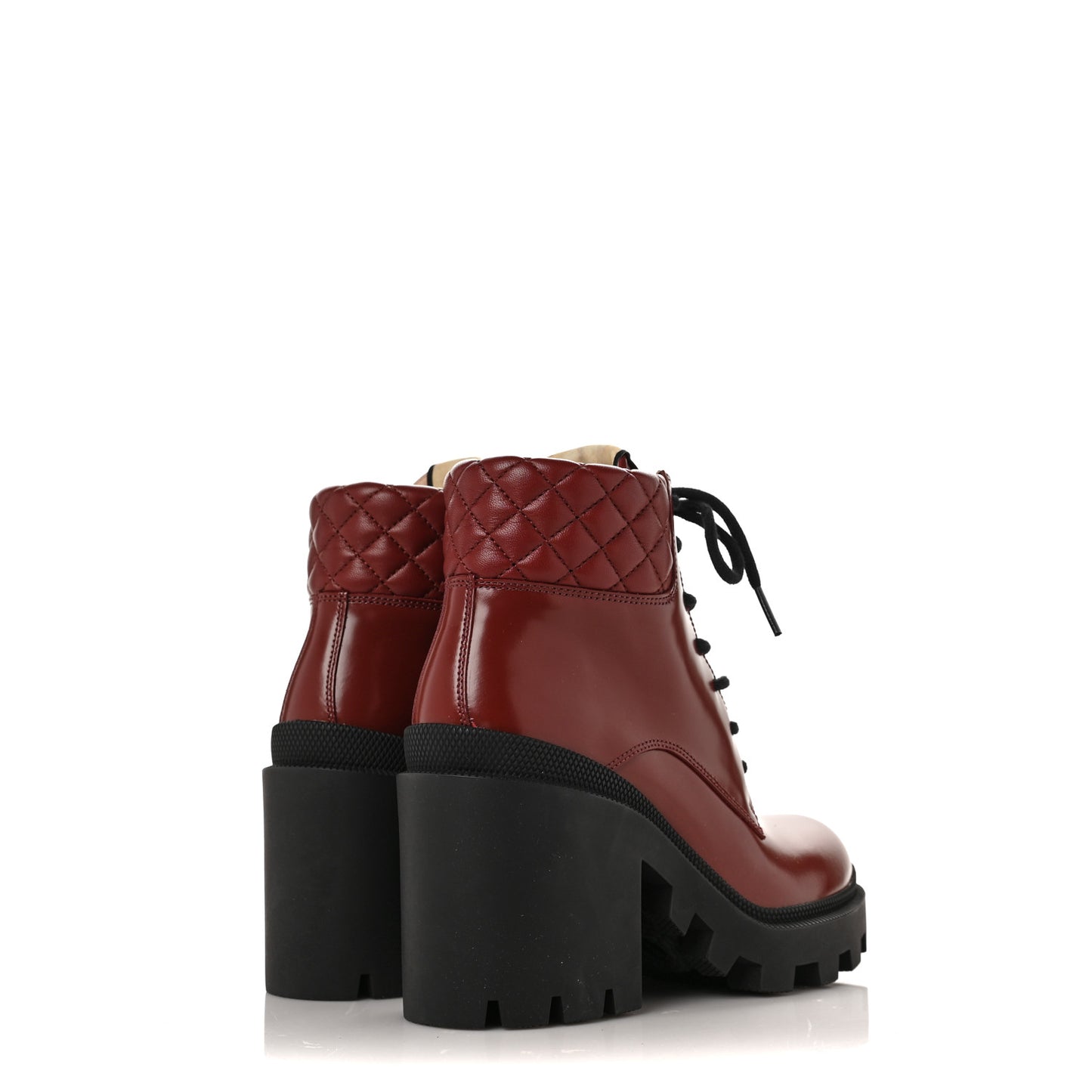 Magnum Calfskin Nappa Quilted Lace Up Ankle Boots 36 Garnet Red