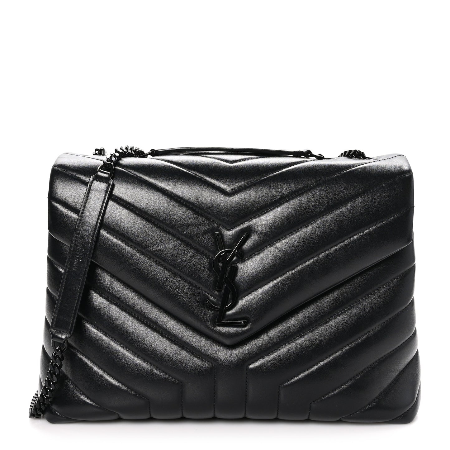 Calfskin Y Quilted Monogram Monochrome Medium Loulou Chain Satchel Black