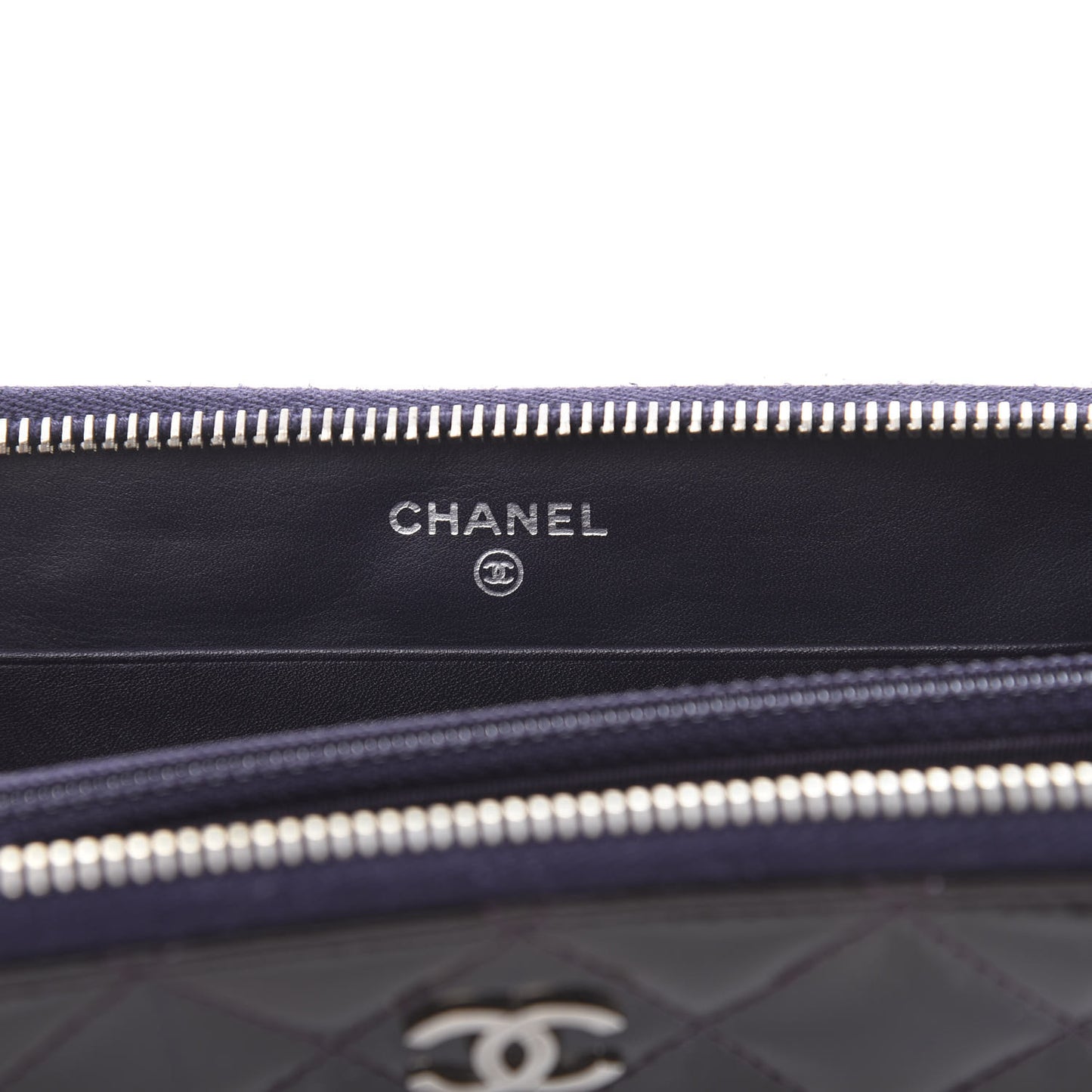 Patent Quilted Small Zip Around Wallet Dark Purple