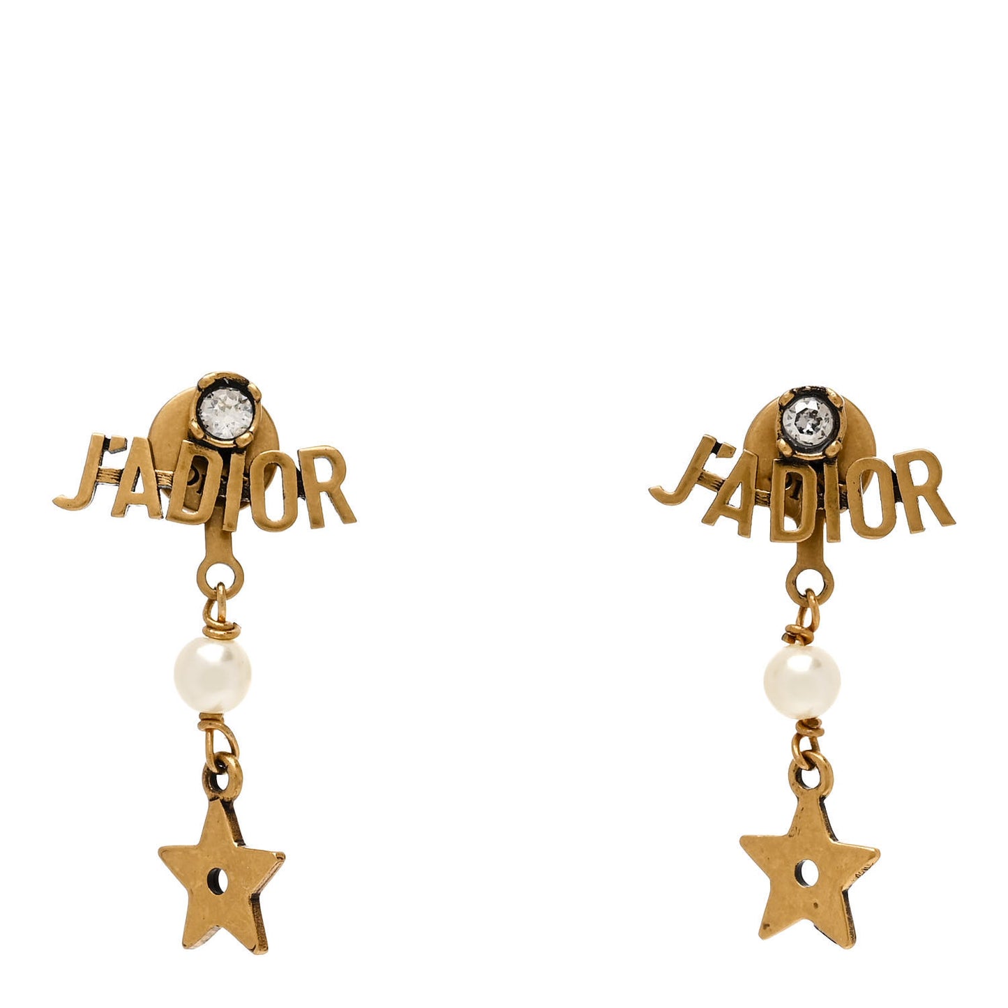 Pearl Crystal Star J'adior Drop Earrings Antique Gold