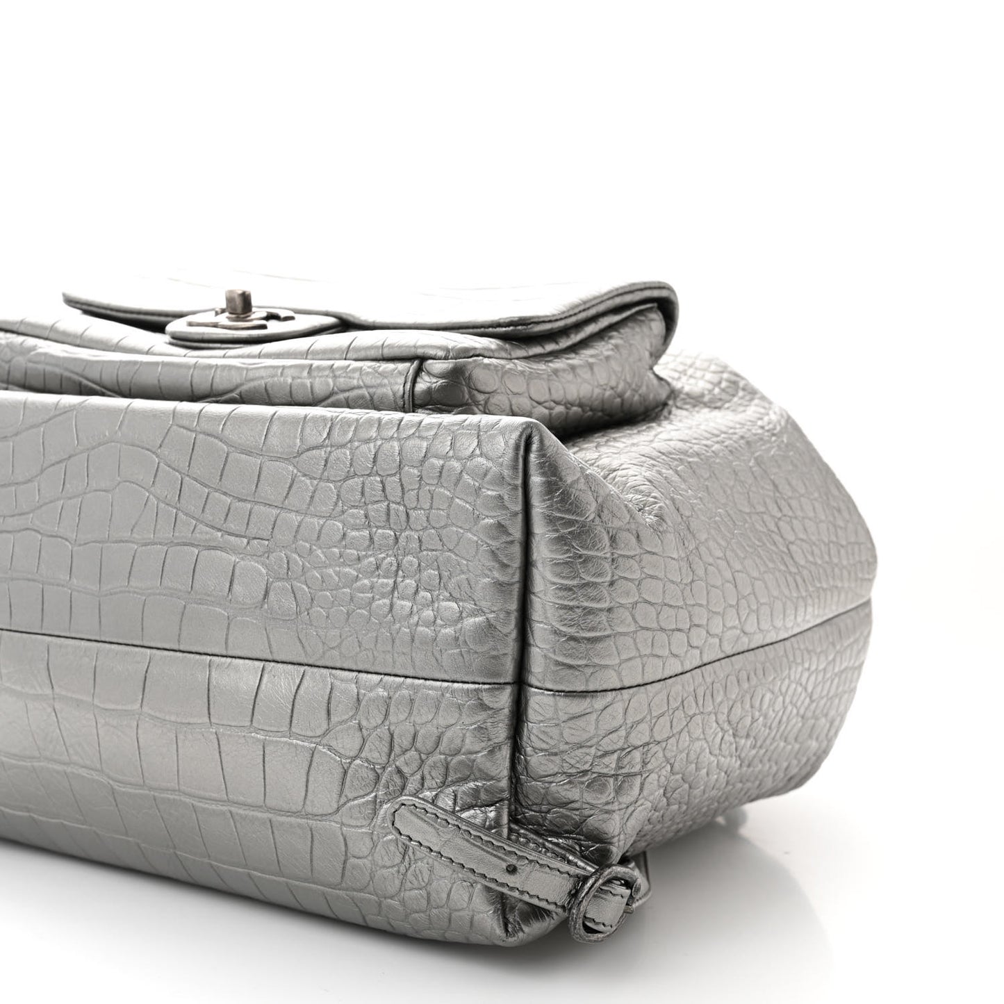 Metallic Calfskin Crocodile Embossed Large Backpack Silver
