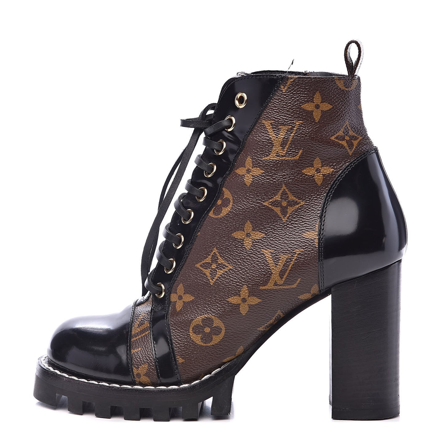 Patent Calfskin Monogram Star Trail Ankle Boots 38 Black