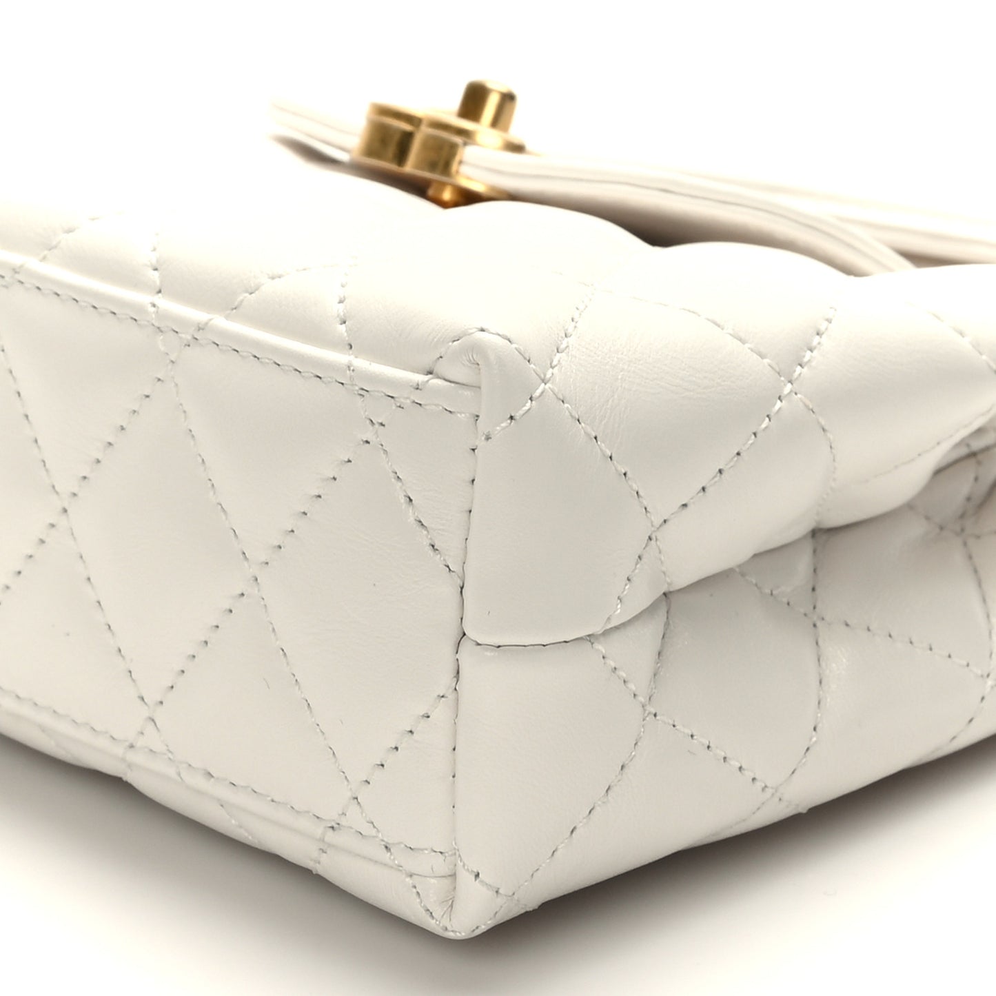 Shiny Aged Calfskin Quilted Nano Kelly Shopper White