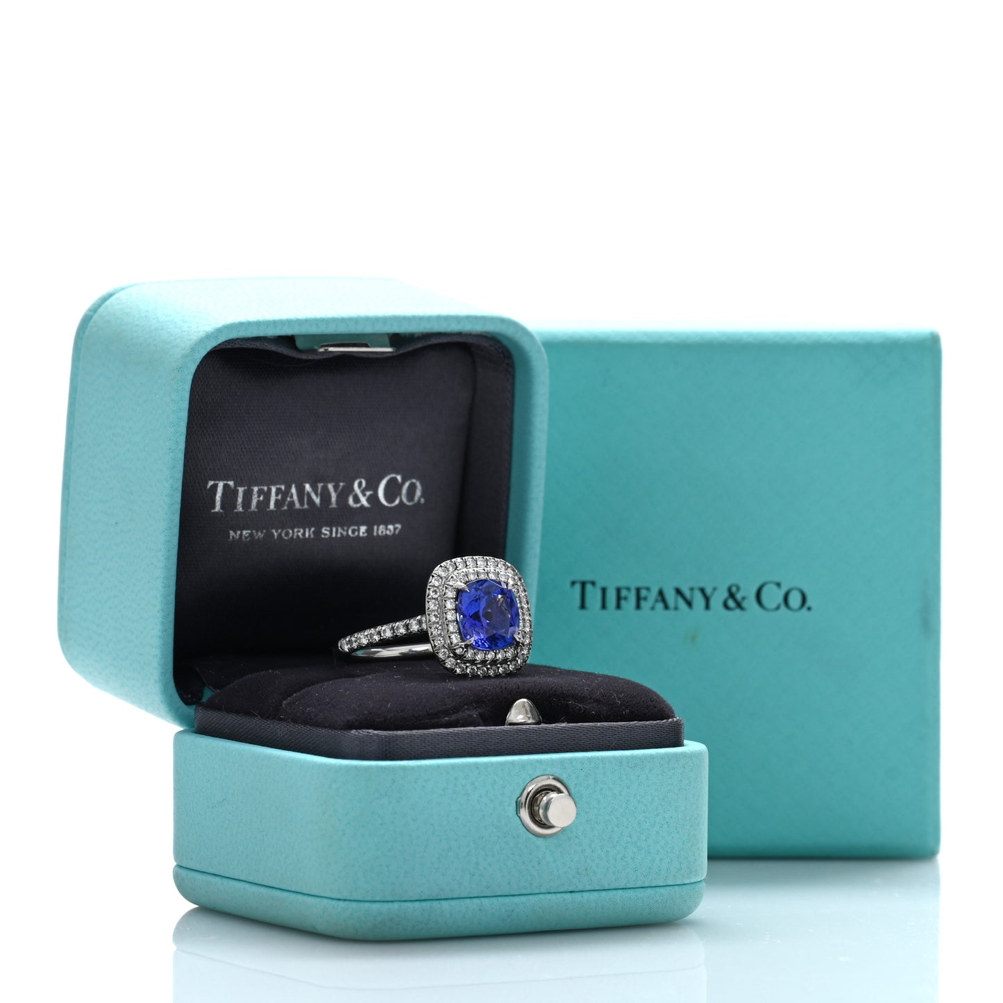 Platinum Diamond Tanzanite Soleste Cushion Cut Ring 51 5.75