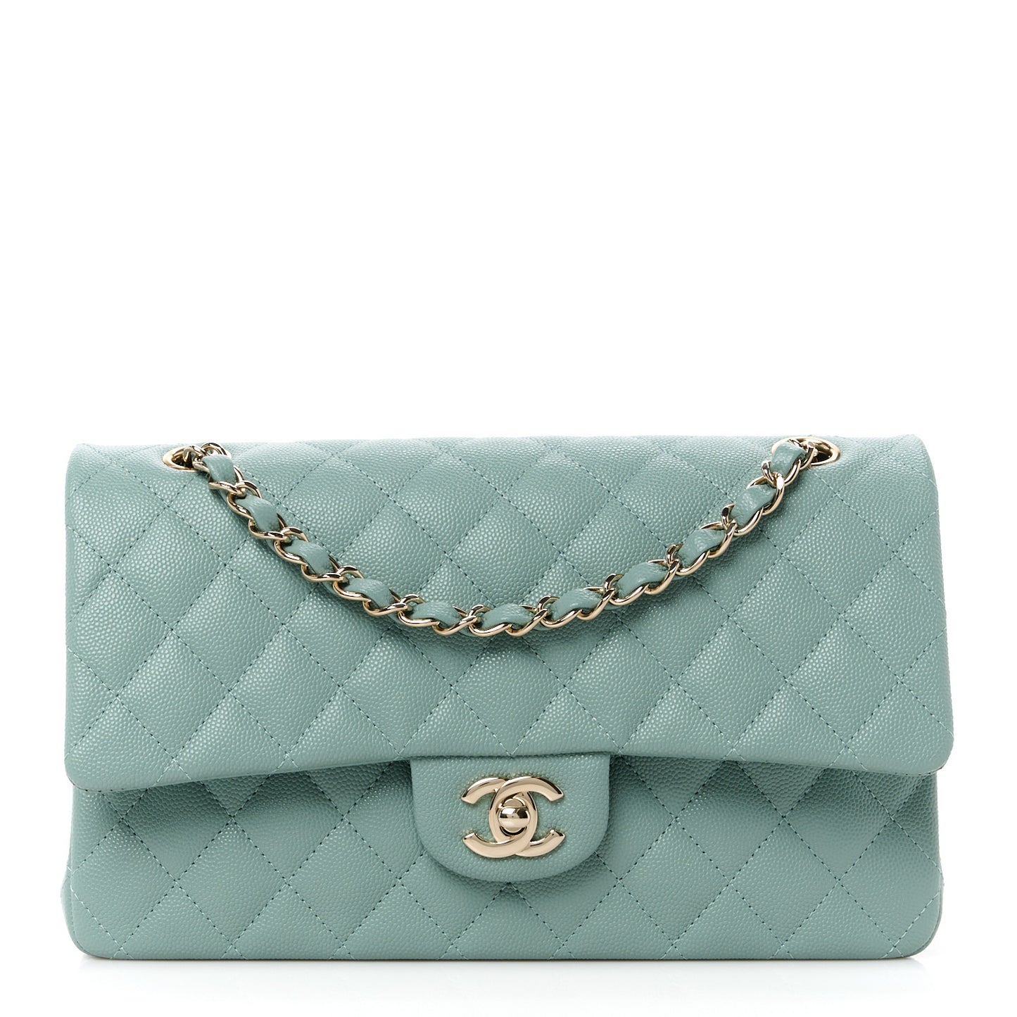 Caviar Quilted Medium Double Flap Dark Green