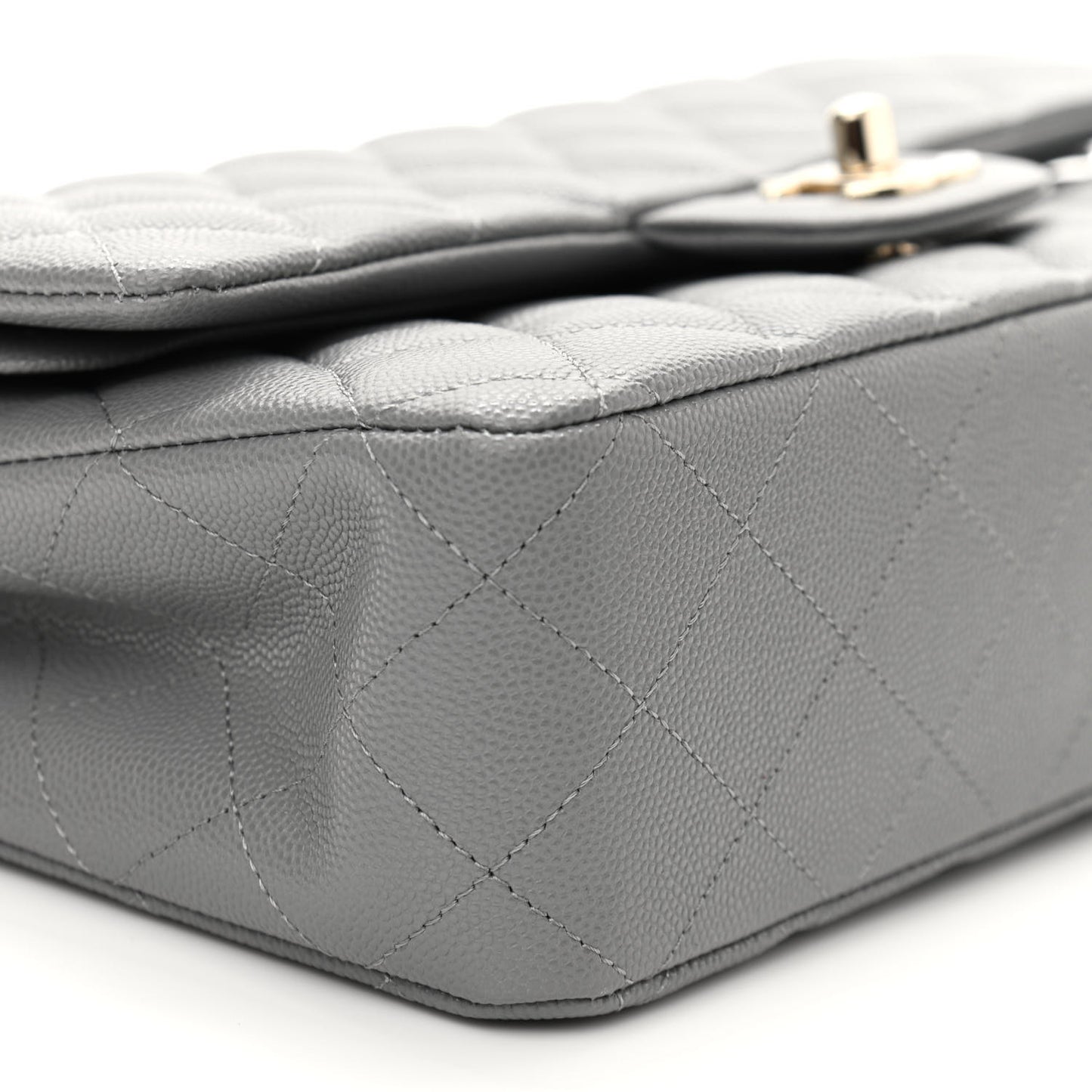 Caviar Quilted Medium Double Flap Grey