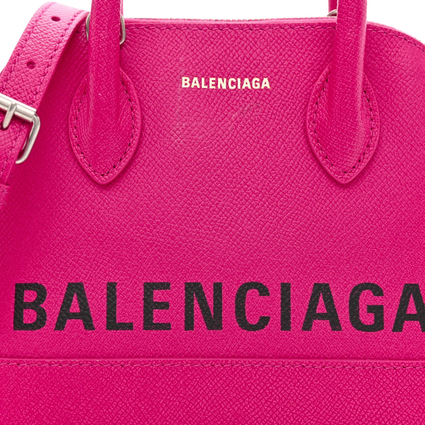 Signature Grained Calfskin Logo XXS Ville Top Handle Bag Fuchsia